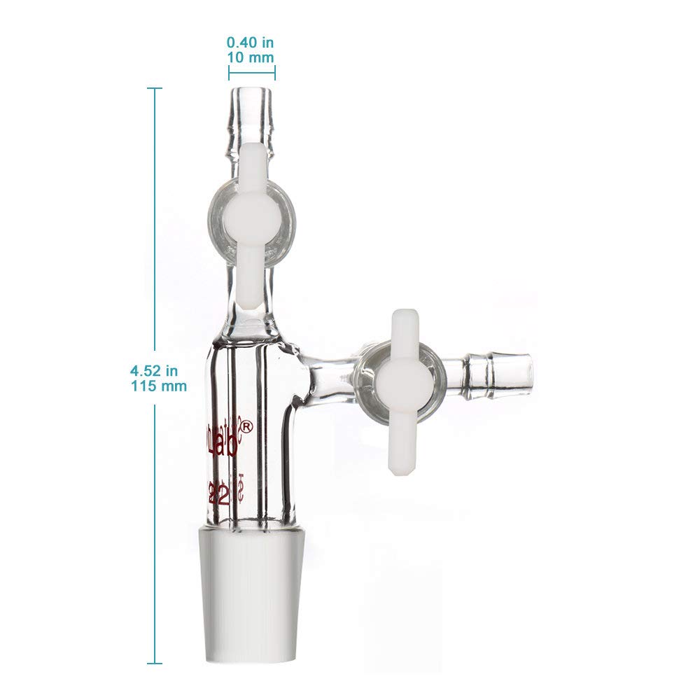 Stonylab Premium Borosilicate Glass Vacuum Transfer Adapter with PTFE Stopcocks - 19/22 Inner Joint for Laboratory, Distillation & Chemistry Experiments