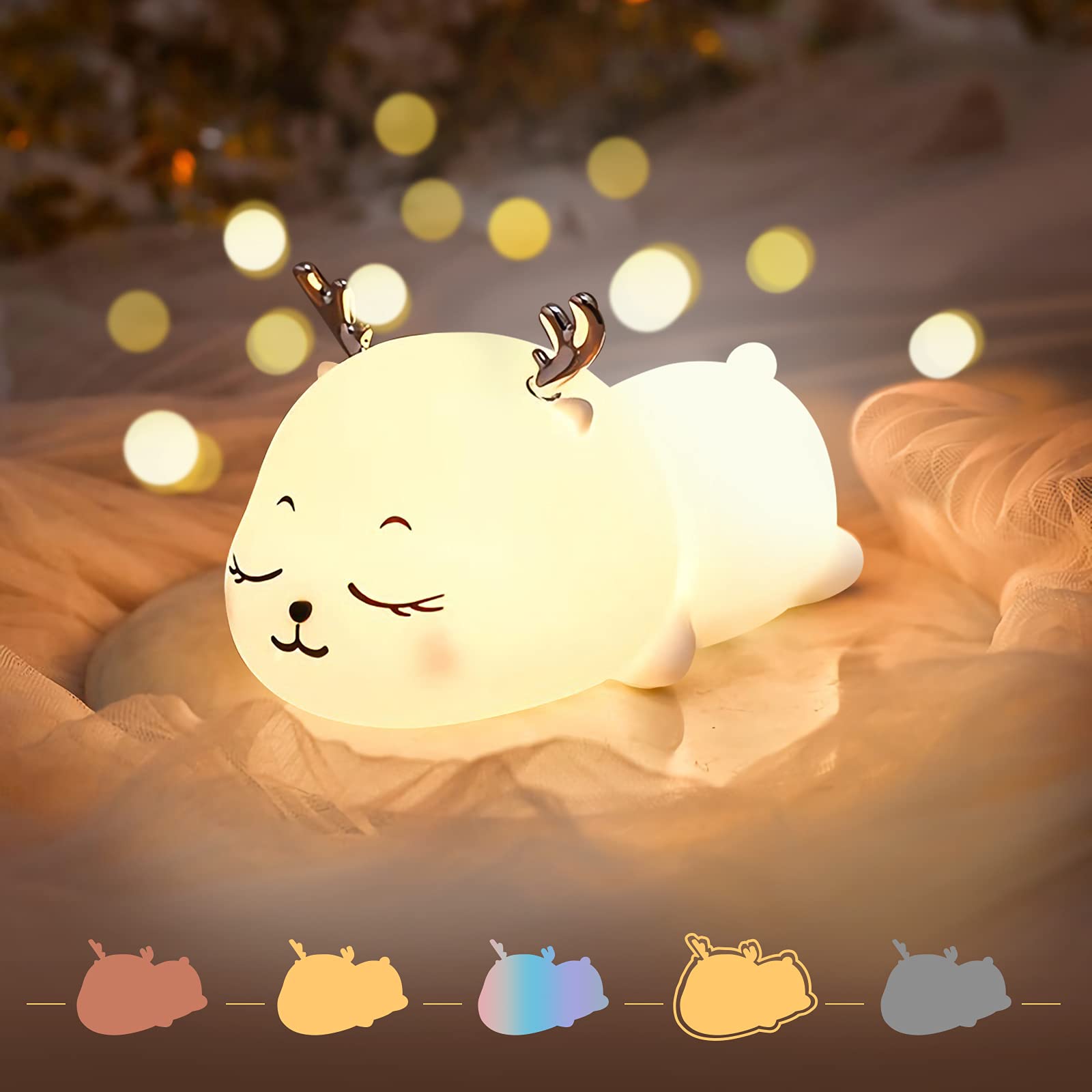 SYH Adorable Fawn Night Light for Kids Room - Soft Squishy Silicone Nursery Lamp with USB Rechargeable, Color-Changing & Timer Function | Perfect Bedtime Companion for Children's Bedroom, Nursery Decor & Soothing Nighttime Ambiance