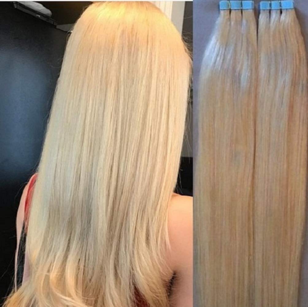 20 Inch Tape in Hair Extensions 100g 40pcs - Real Human Remy Hair, Silky Straight #24 Light Golden Blonde - Glue in Extensions for Volume & Length - Perfect for Weddings, Parties & Daily Styling