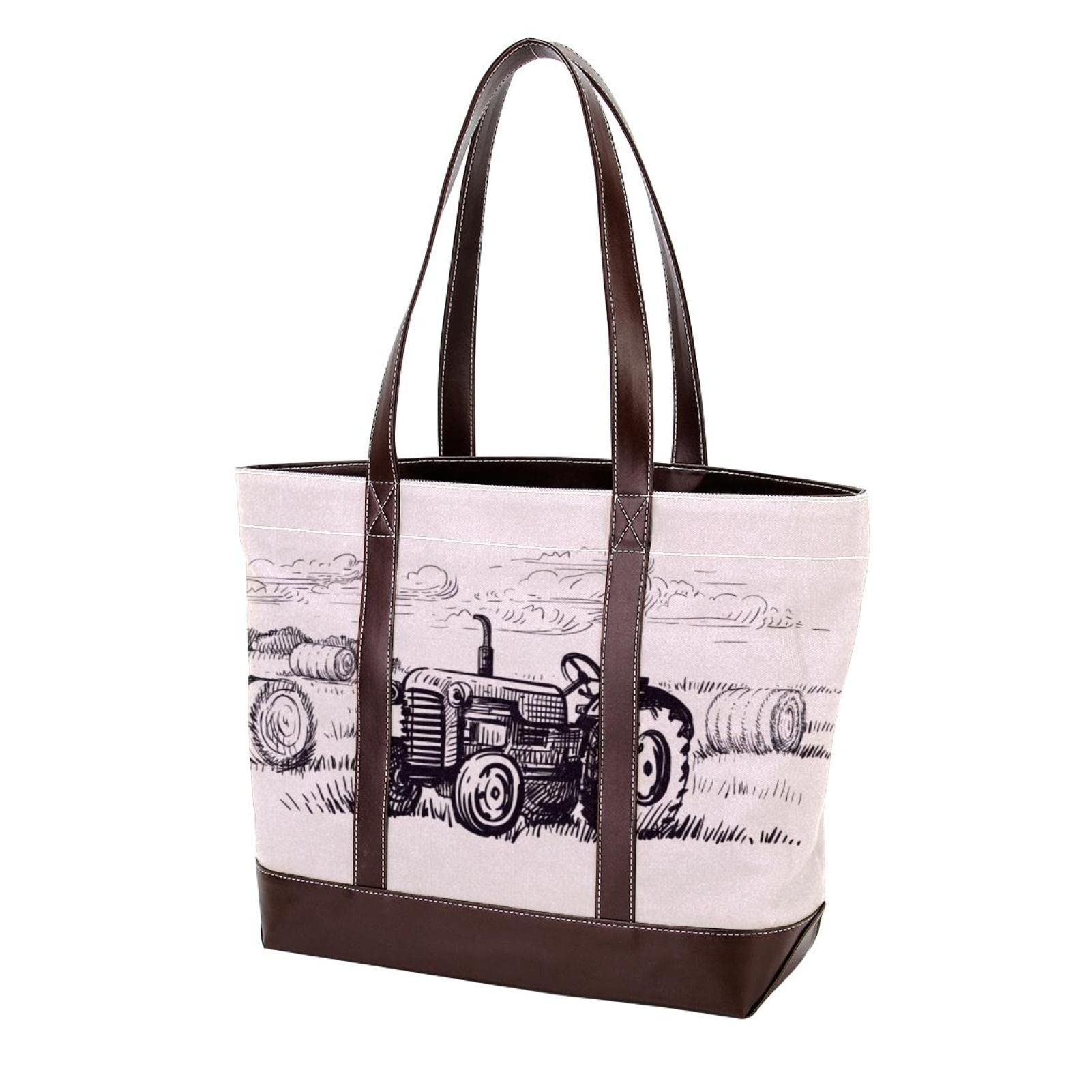 Stylish Peacock Print Tote Bag - Large Leather & Canvas Shoulder Bag for Women, Top Handle Satchel Hobo Purse - Perfect for Work, Travel & Shopping