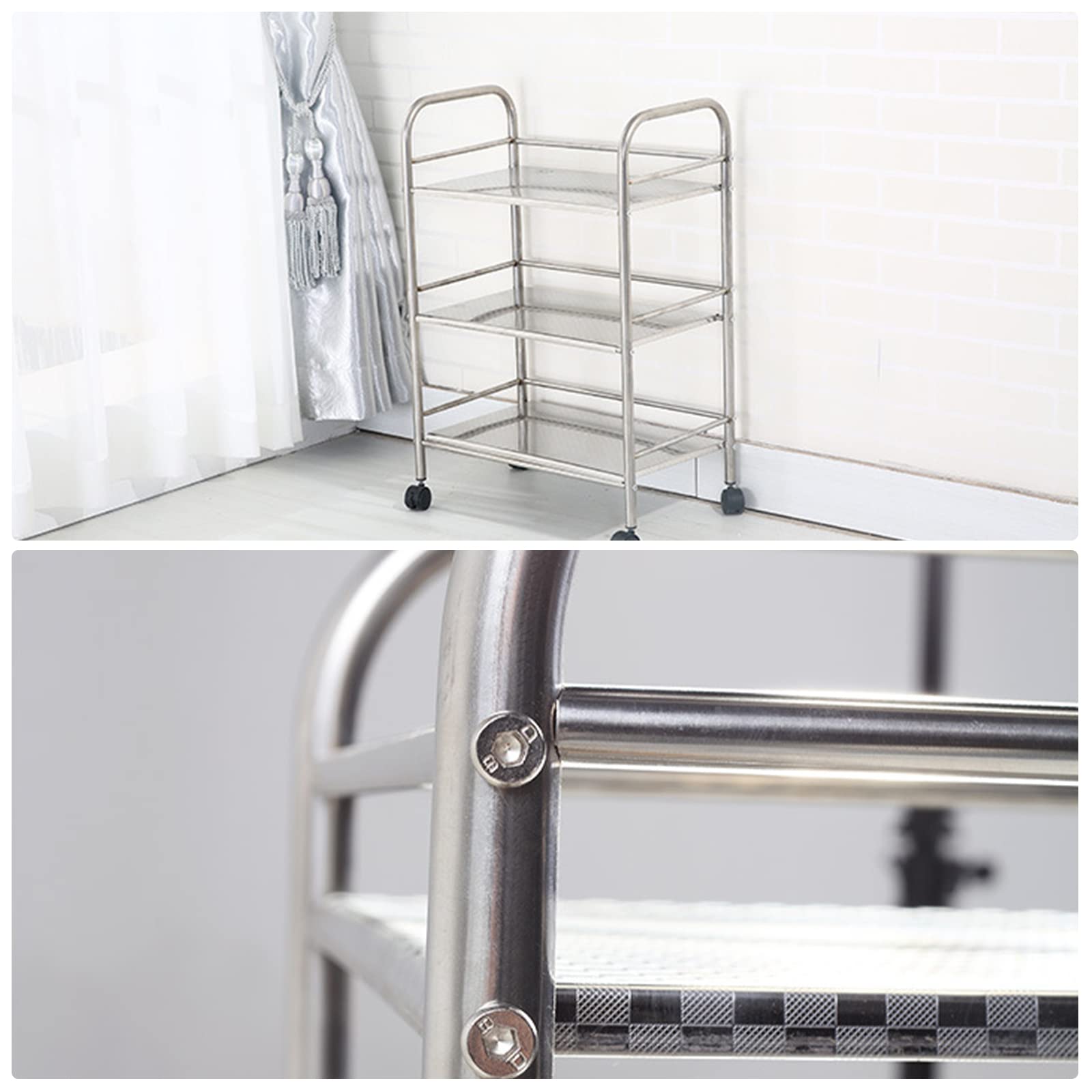 3-Tier Stainless Steel Utility Cart with Wheels & Handle - Rolling Serving Cart for Kitchen, Office, Catering - Food Storage Trolley & Display Shelf for Home, Restaurant, and Commercial Use