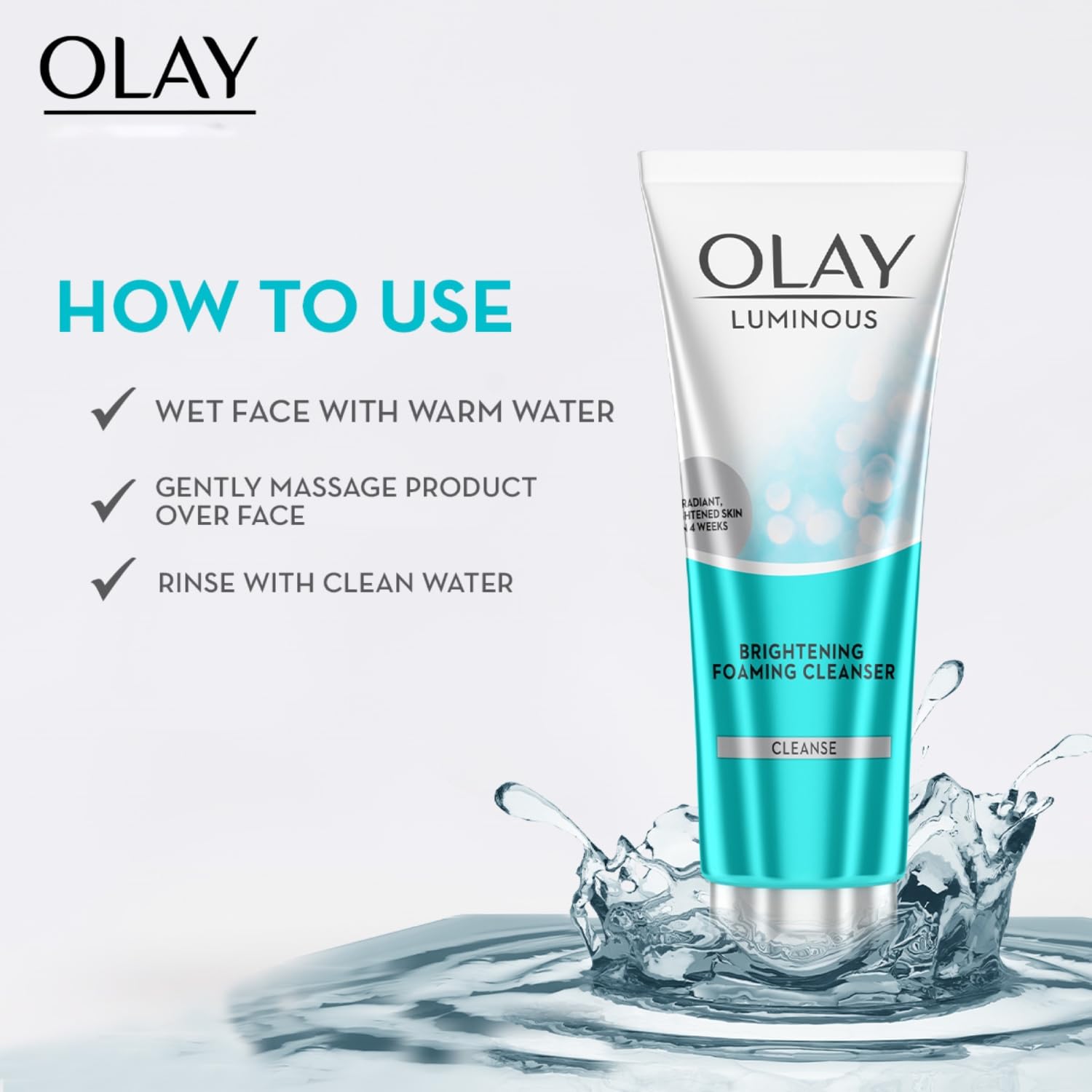 Olay Luminous Brightening Foaming Cleanser - Vitamin C Face Wash for Clear & Even Skin Tone | With Glycerin & Niacinamide | Gentle Daily Cleanser for Normal, Oily, Dry & Combination Skin | 100g | Perfect for Morning & Night Skincare Routine