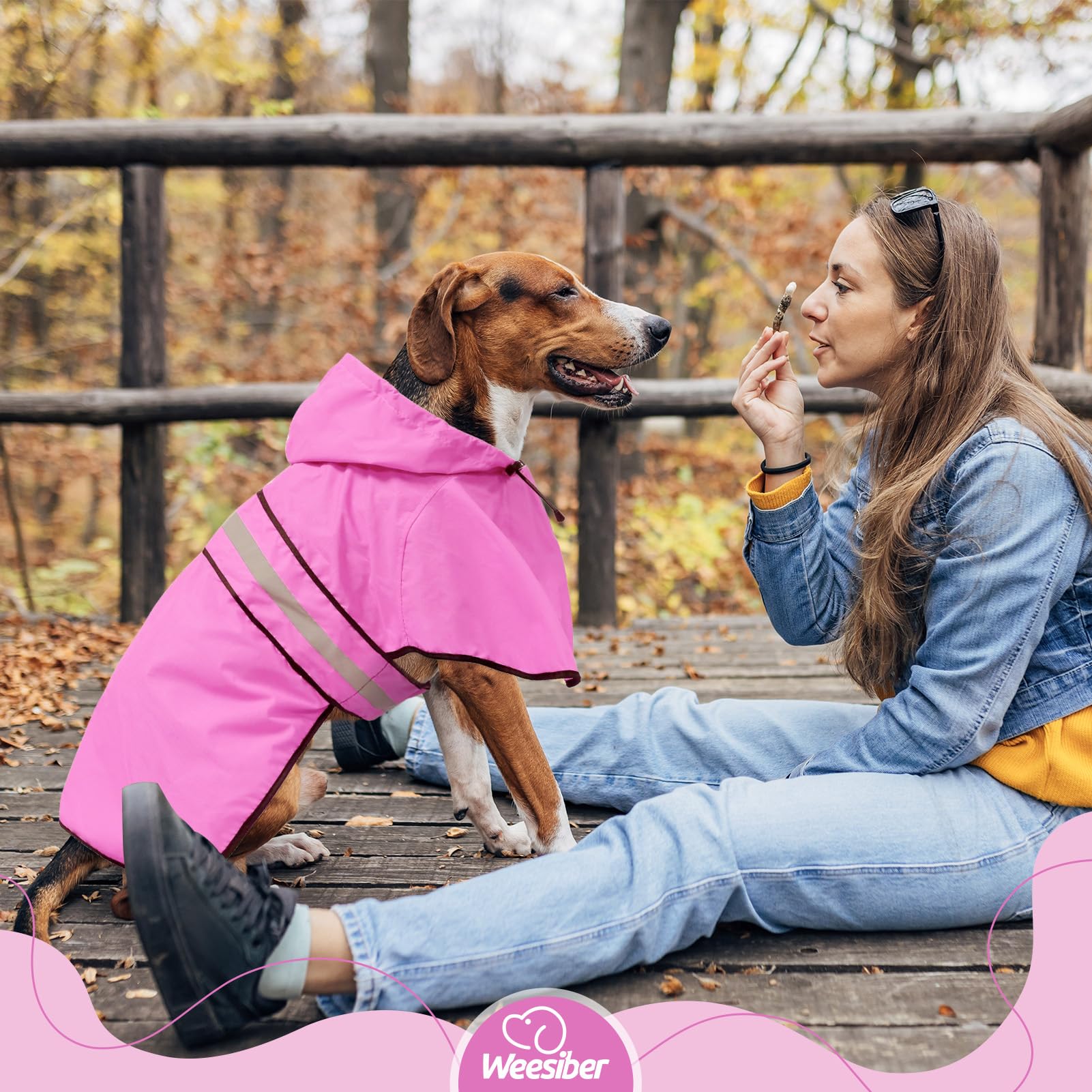 **Weesiber Reflective Waterproof Dog Raincoat - Adjustable Lightweight Dog Poncho for Walking - Large Pink Dog Rain Jacket for Small Medium Large Dogs - Perfect for Rainy Day Walks and Outdoor Adventures**