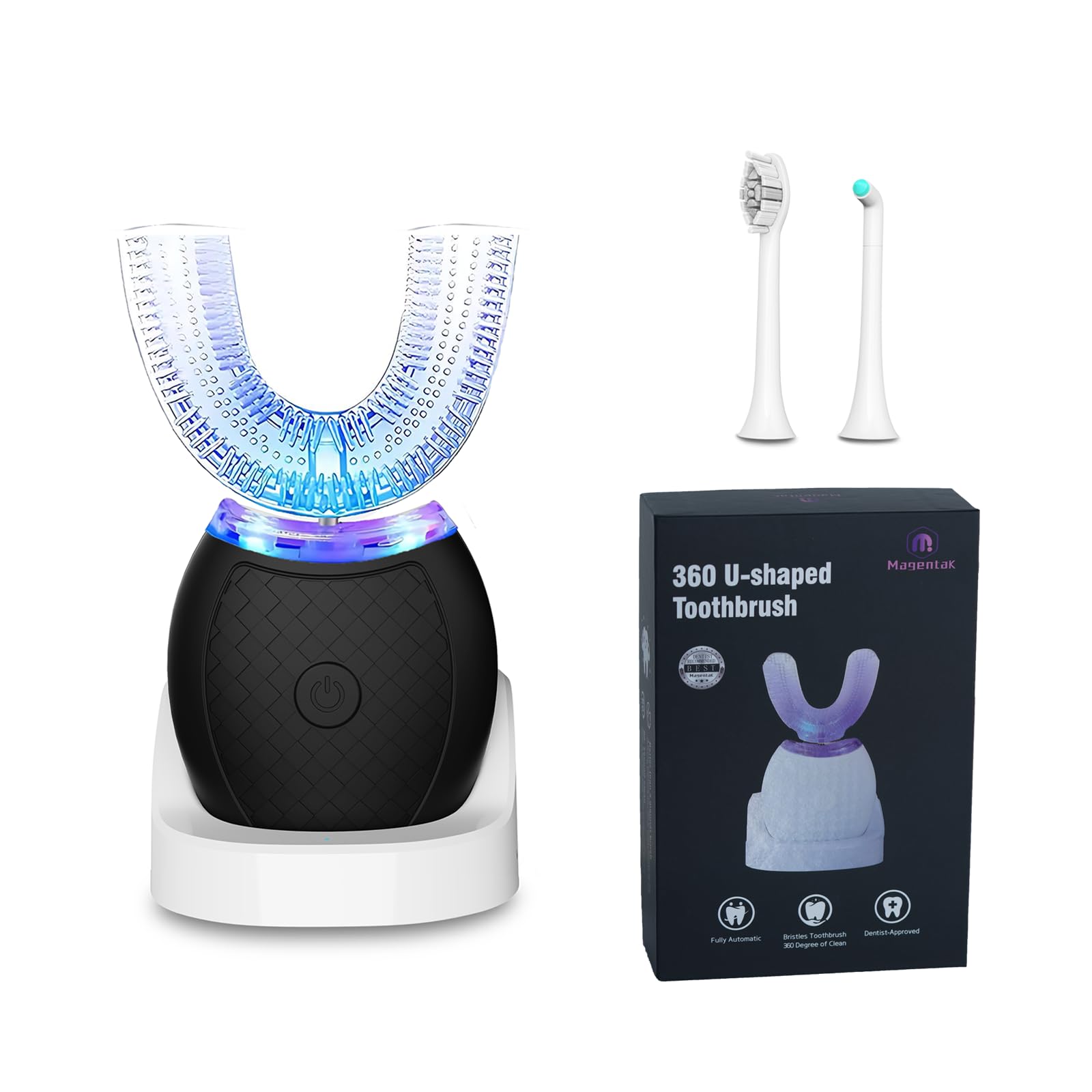360° Electric U-Shaped Toothbrush for Adults - Ultrasonic Teeth Whitening with Wireless Charging | Travel & Home Dental Care Kit (Black) | Perfect for Daily Oral Hygiene & On-the-Go Use