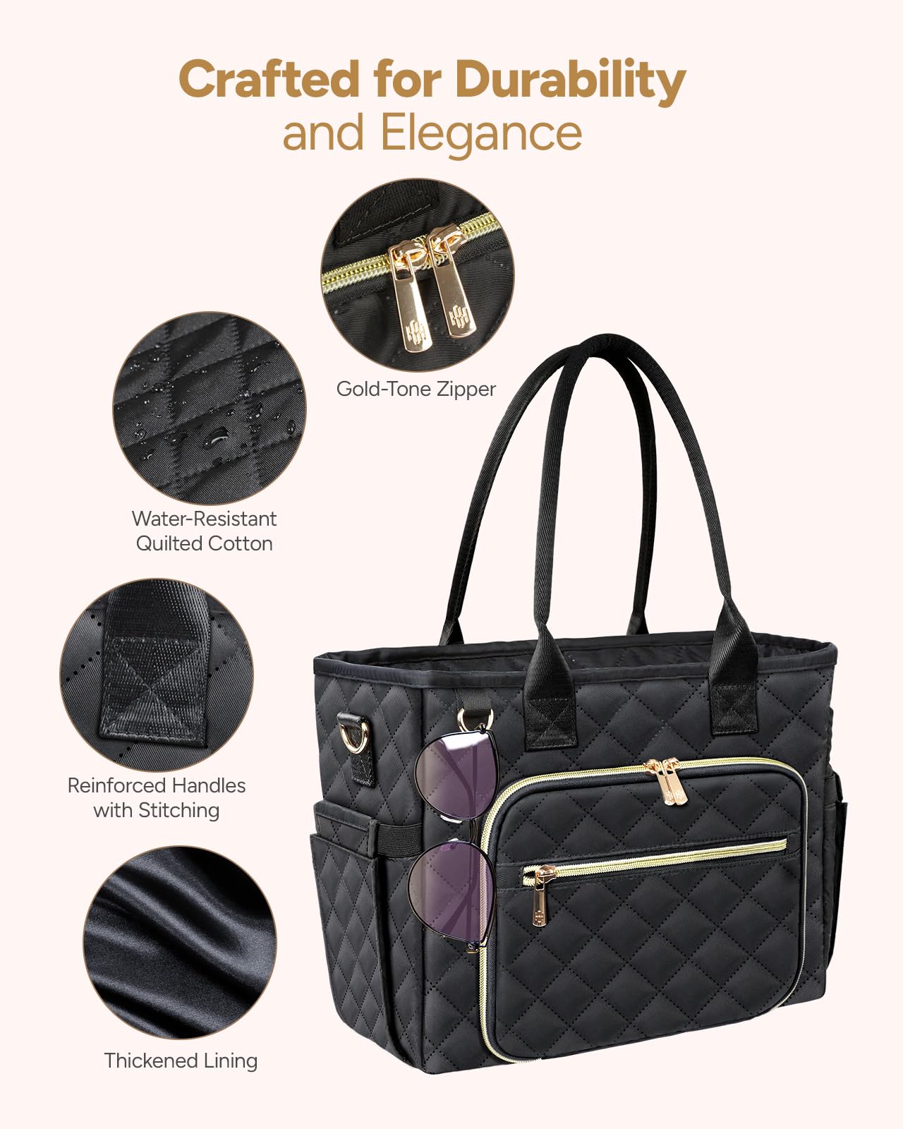 Premium Large Bible Bag for Women - Durable Quilted Bible Cover with Shoulder Strap, Church Tote for Bible Study Supplies | Perfect Christian Gift for Church, Prayer Meetings & Daily Devotion (Black)