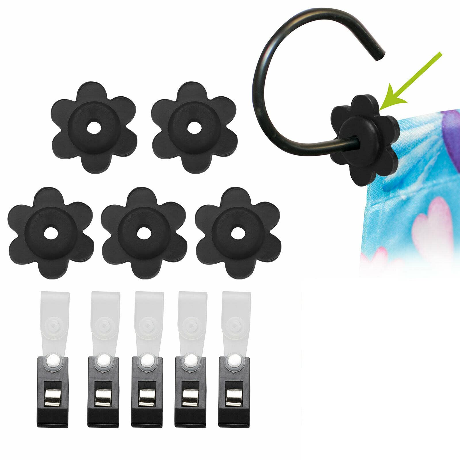 TEAFIRST 5 Sets Garden Flag Stoppers and Clips - Heavy Duty Rubber Stoppers & Plastic Clips for Outdoor Garden Flag Poles - Perfect for Securing Decorative Flags in Yards, Patios and Gardens