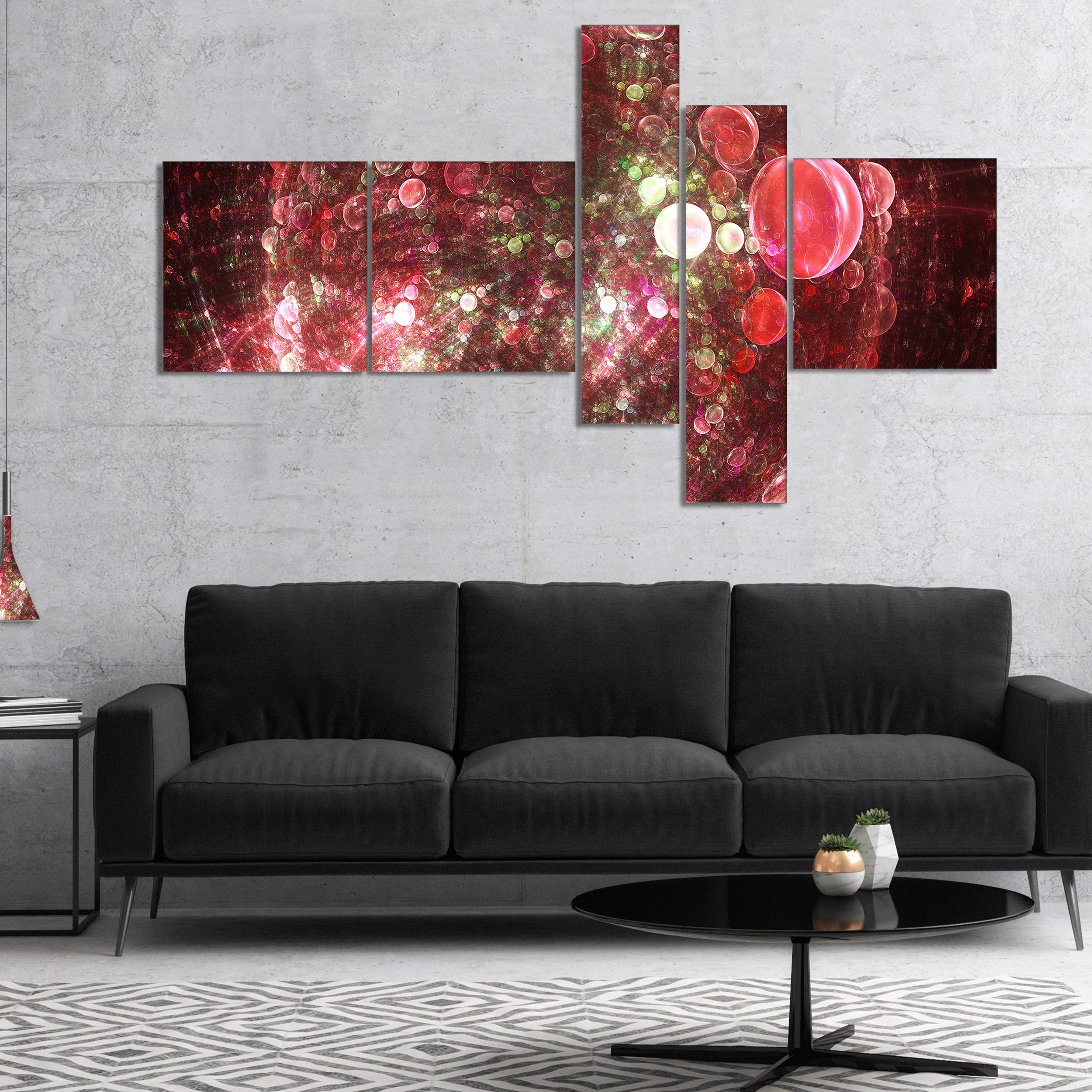 DESIGN ART 'Red Spherical Planet Bubbles' Abstract Canvas Wall Art Print - 60x32 Inches 4-Panel Modern Home Decor for Living Room, Bedroom & Office
