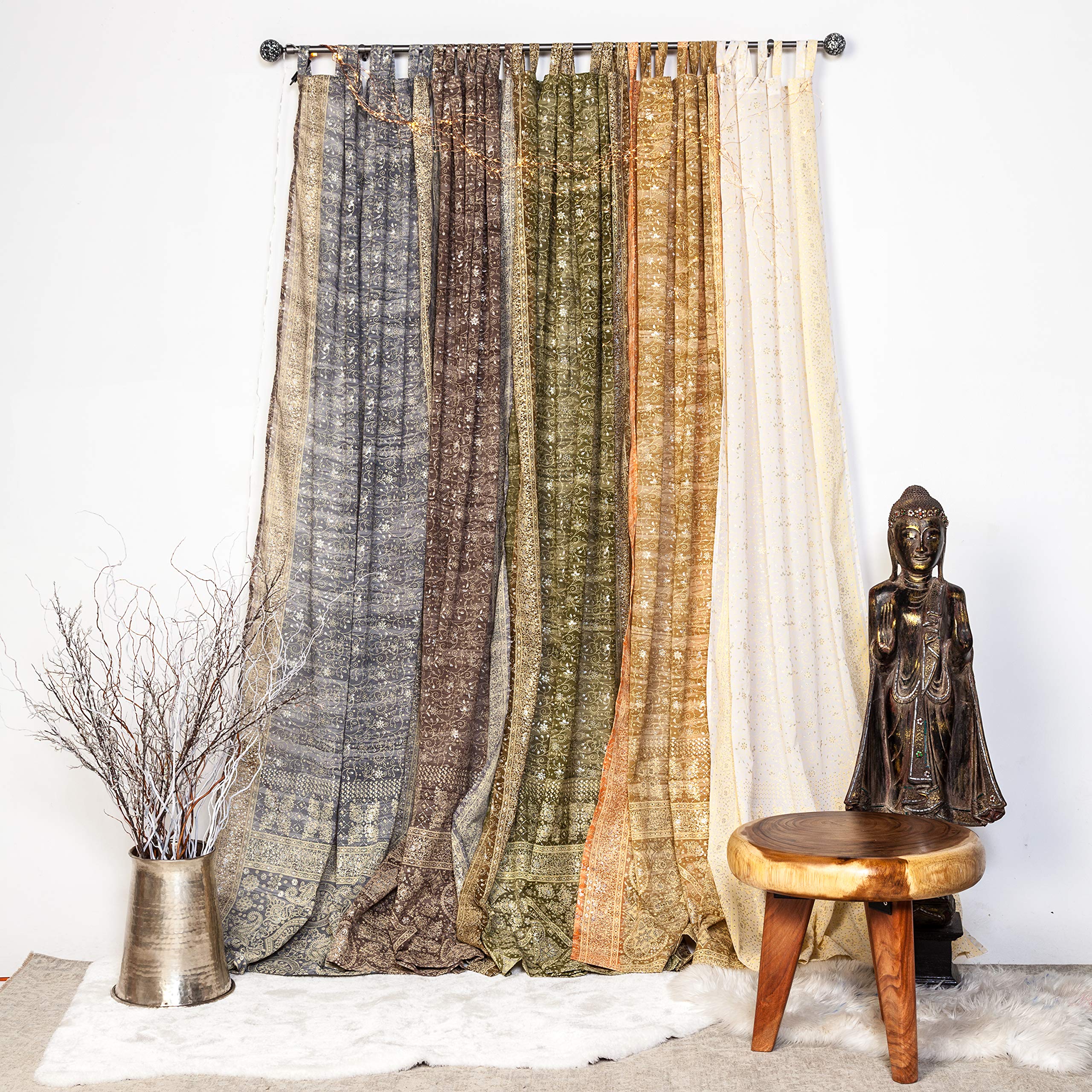 Light-Filtering Sari Colorful Curtains - Bohemian Style Window Treatments for Bedroom & Living Room | 96