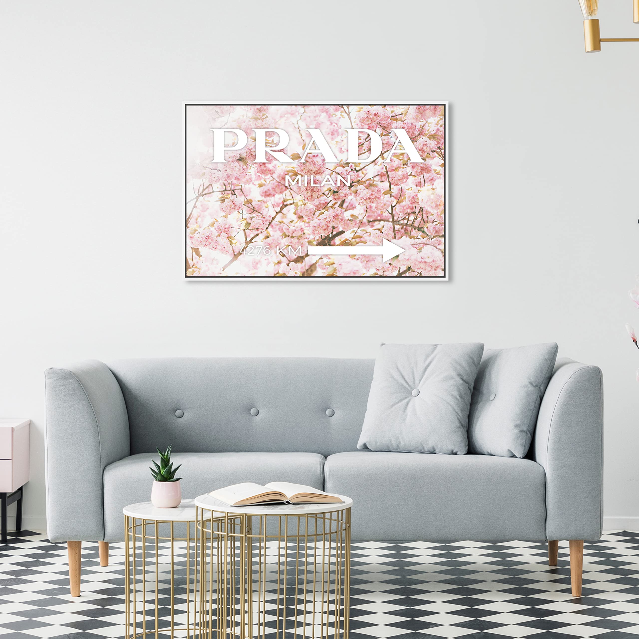 Oliver Gal Artist Co. 'Milan Sakura' Framed Wall Art - 30x20 Inch Pink & White Fashion Canvas Print for Home Décor | Perfect for Living Room, Bedroom & Office Decoration