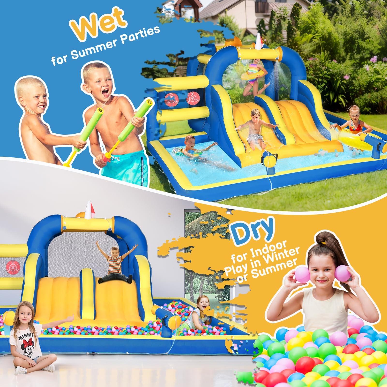 Ktaxon Inflatable Bounce House for Kids - Double Water Slide Jumping Castle with Air Blower, Outdoor Play Equipment for Backyard, Park & Lawn (181