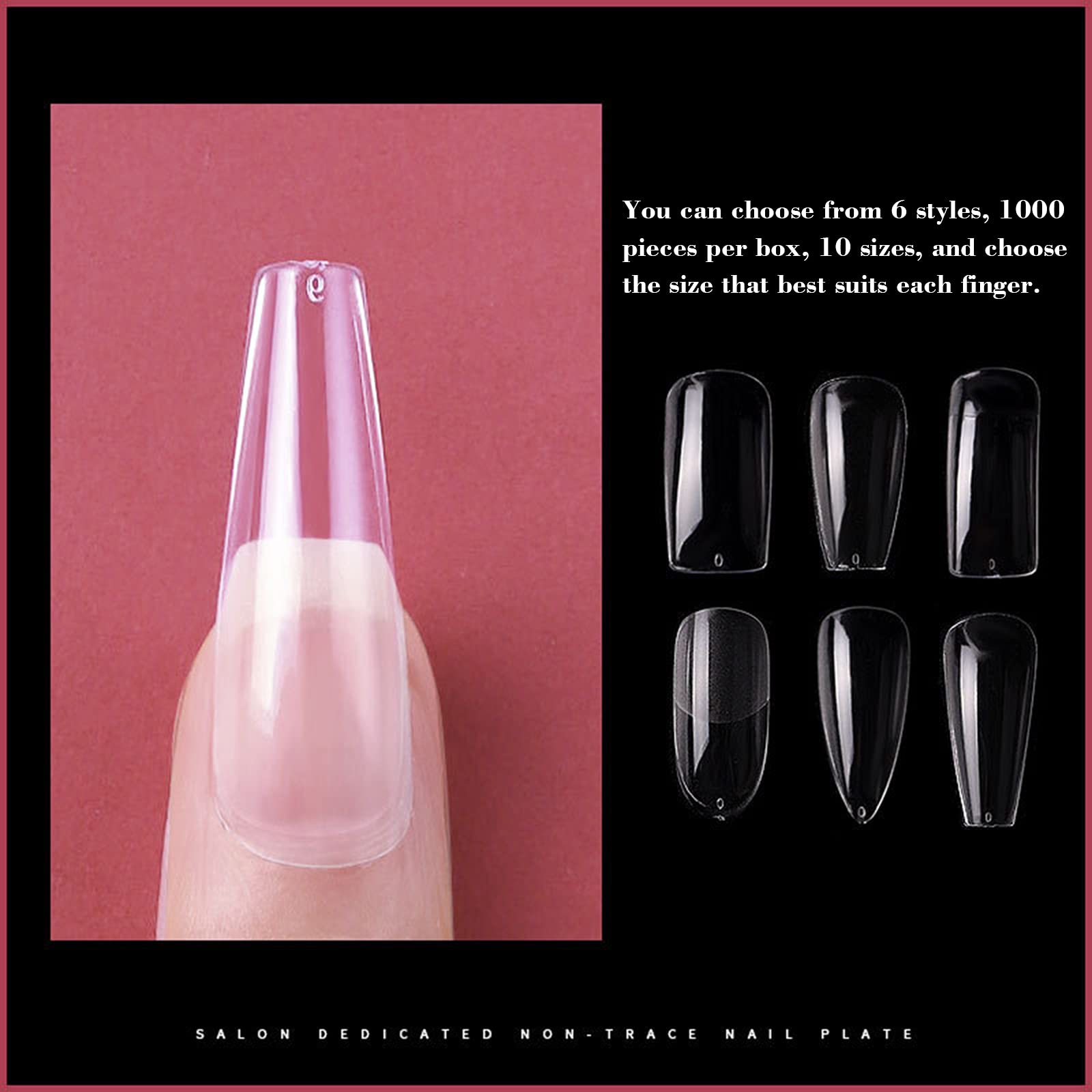100PCS Clear Acrylic Nail Tips - Full & Half Cover False Nails in Coffin & Ballerina Shapes - 10 Sizes for Nail Salon & DIY Manicure - Perfect for Home Nail Art, Professional Application, and Special Occasions