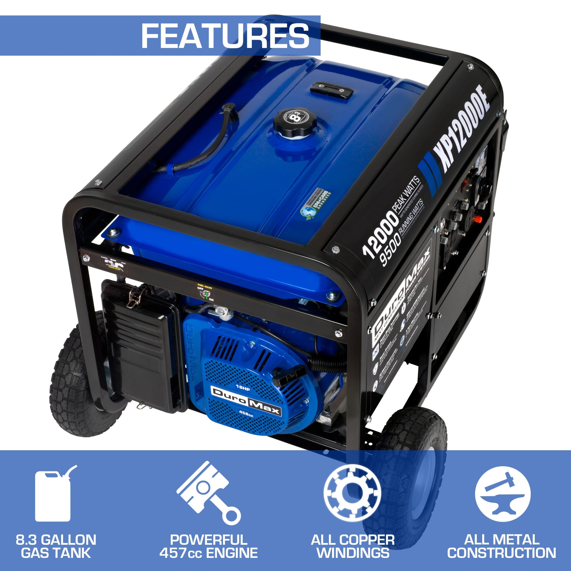 12,000 Watt Gasoline Portable Generator - Powerful & Reliable Backup Power for Home, Camping, RV & Emergency Use