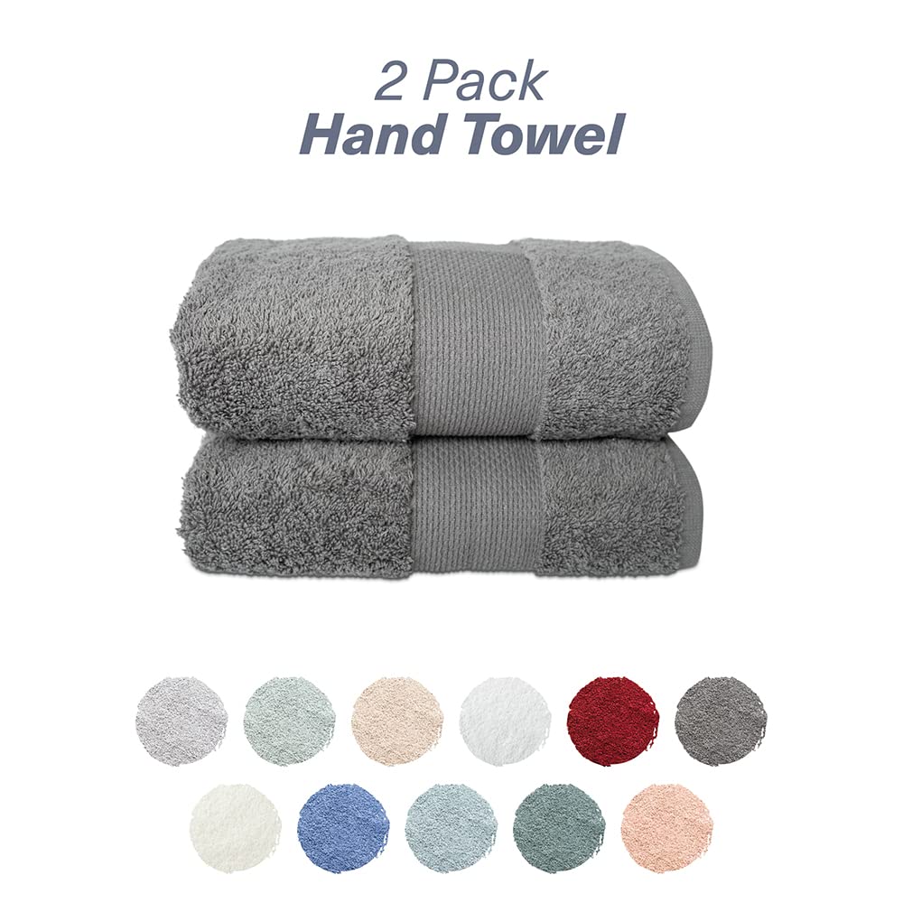 Premium Turkish Cotton Hand Towels Set of 2 (16x28 Inches) - Ultra Soft, Highly Absorbent & Quick-Drying Bath & Kitchen Towels for Face, Hands & Body - Luxury Gray Bathroom Towels for Spa, Guest Bath & Home Decor