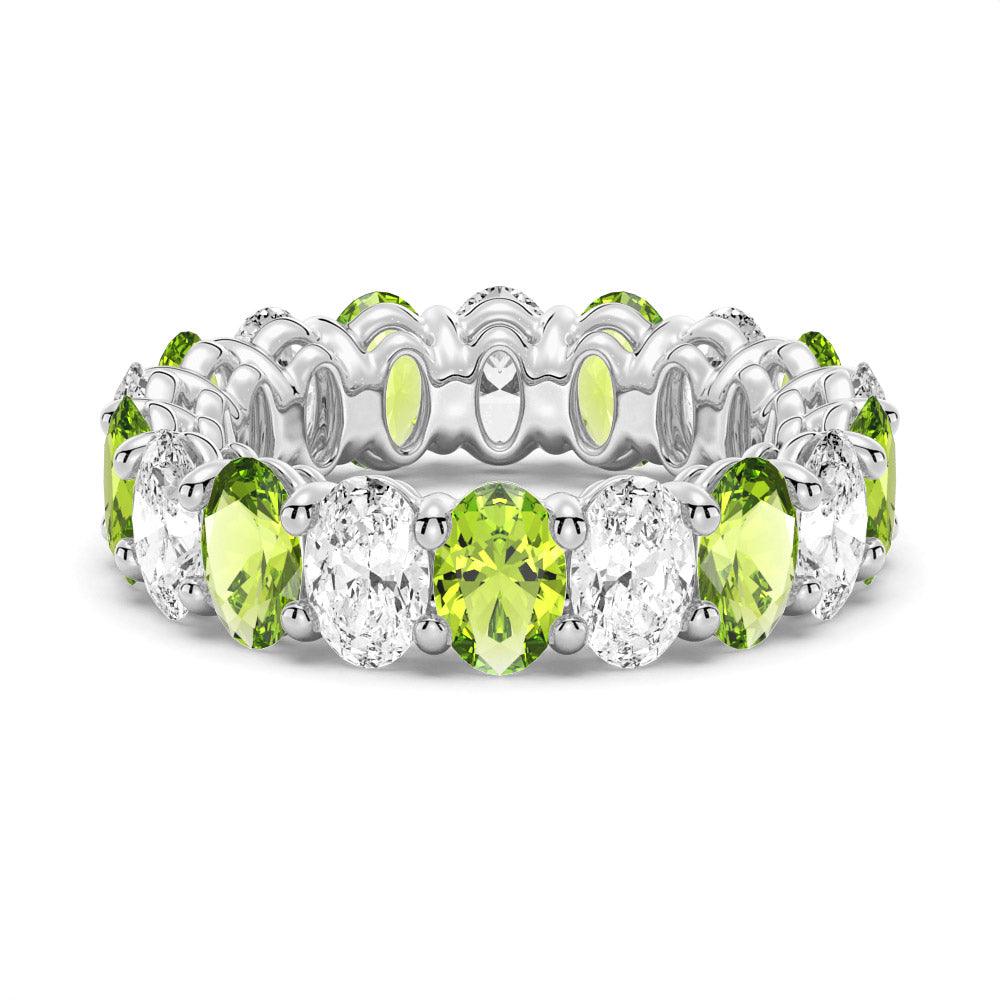 6.6 CT Lab-Created White Sapphire & Green Peridot Gemstone Ring - Elegant Wedding Band, Anniversary Gift for Her, Perfect for Engagement & Special Occasions