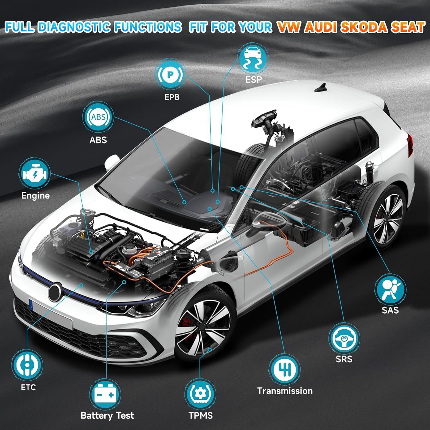 ANCEL BD500 Bluetooth OBD2 Scanner for VW Audi Seat Skoda - Full System Diagnostic Scan Tool with Battery Check & EPB Reset - Compatible with iPhone, iPad, Android - Perfect for DIY Car Repairs & Professional Mechanics