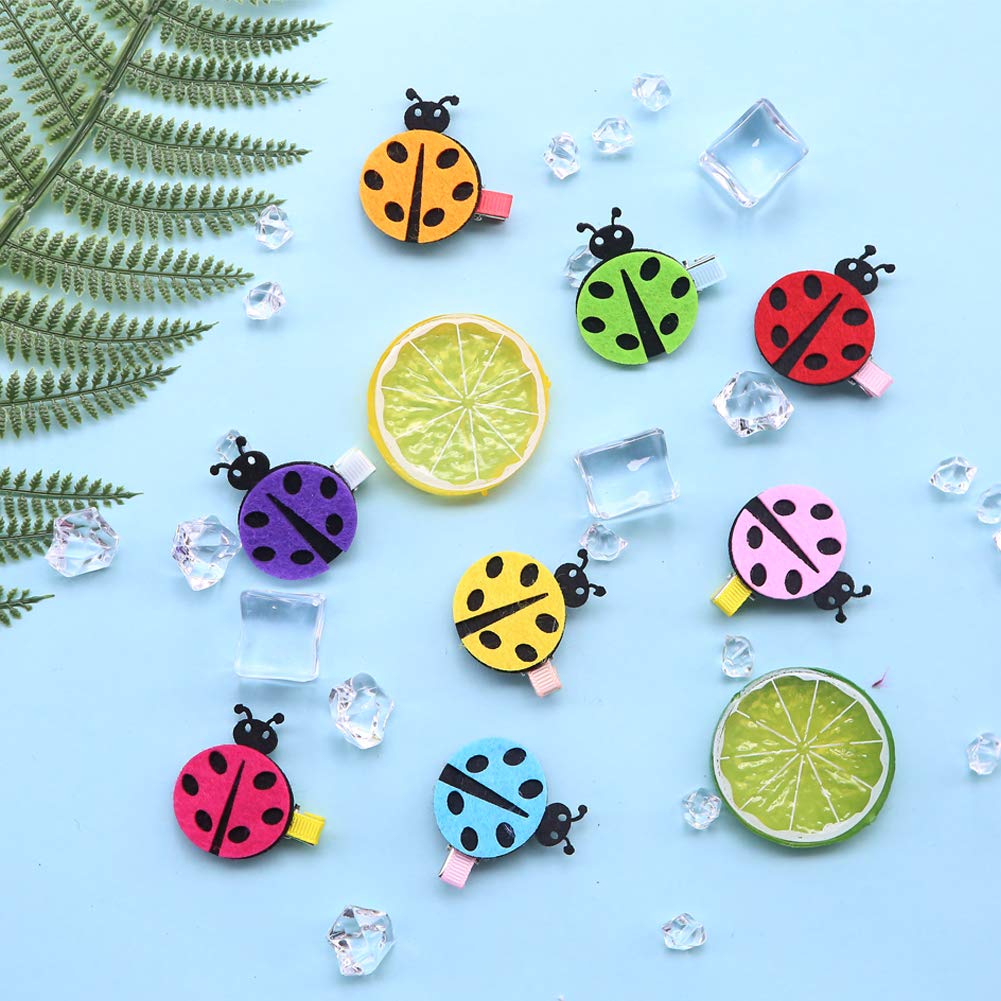 16 Pcs Ladybug Themed Felt Hair Clips Set - Cute Barrettes Hairpins with Metal Clips for Girls, Toddlers & Kids - Perfect for Parties, School & Daily Hair Accessories