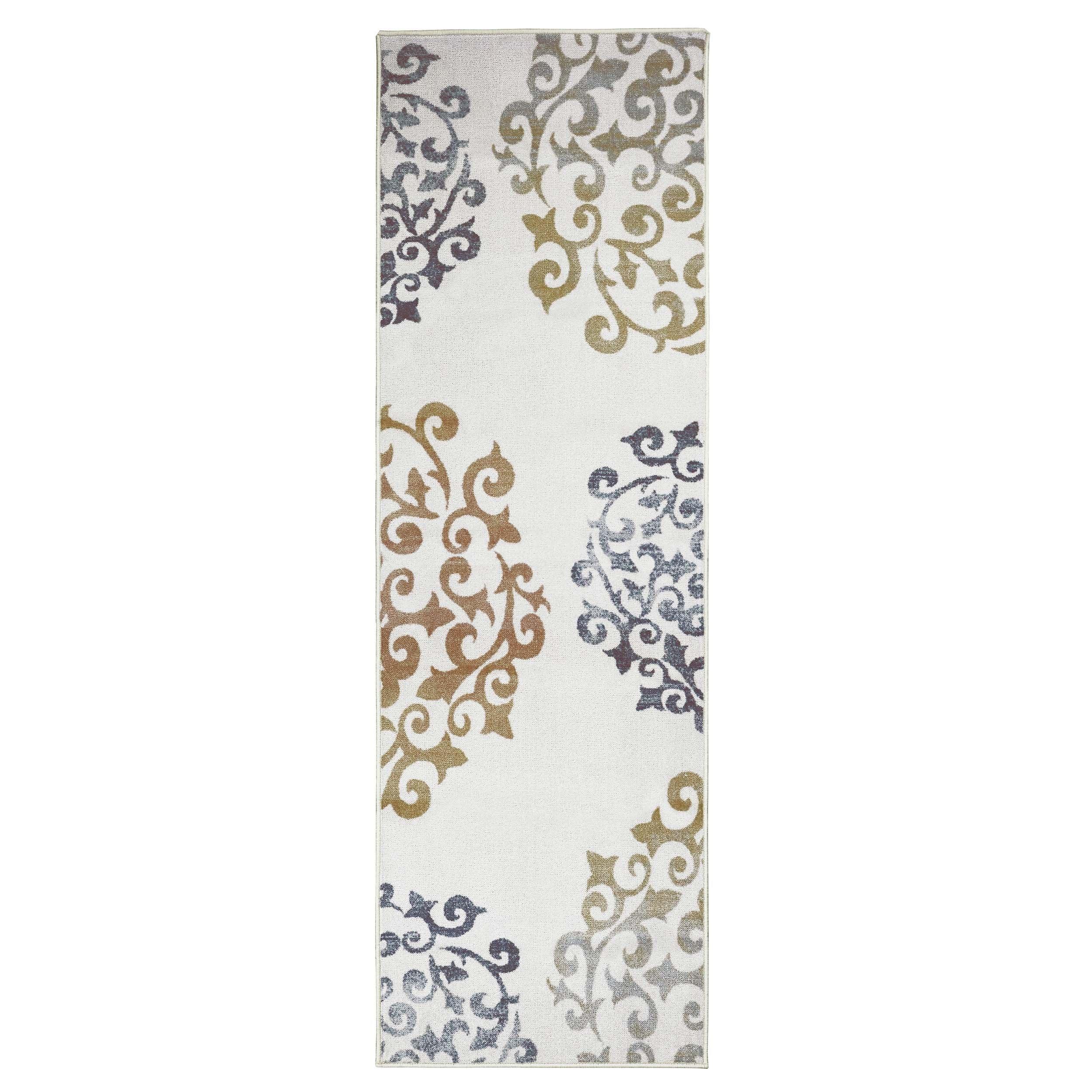 Non-Slip Washable Amber Floral Scroll Indoor Area Rug or Runner - Perfect for Living Room, Bedroom, and Hallway Decor