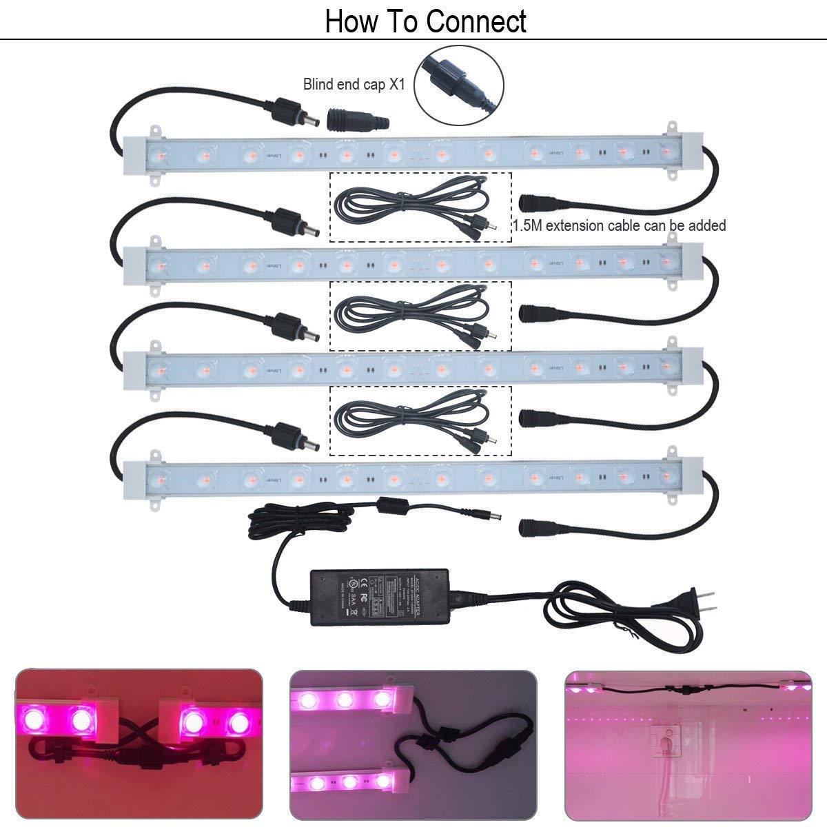 Litever 45W LED Grow Light Strip Kit with Timer for Indoor Plants - Perfect for Hydroponics, Greenhouses, and Home Gardening