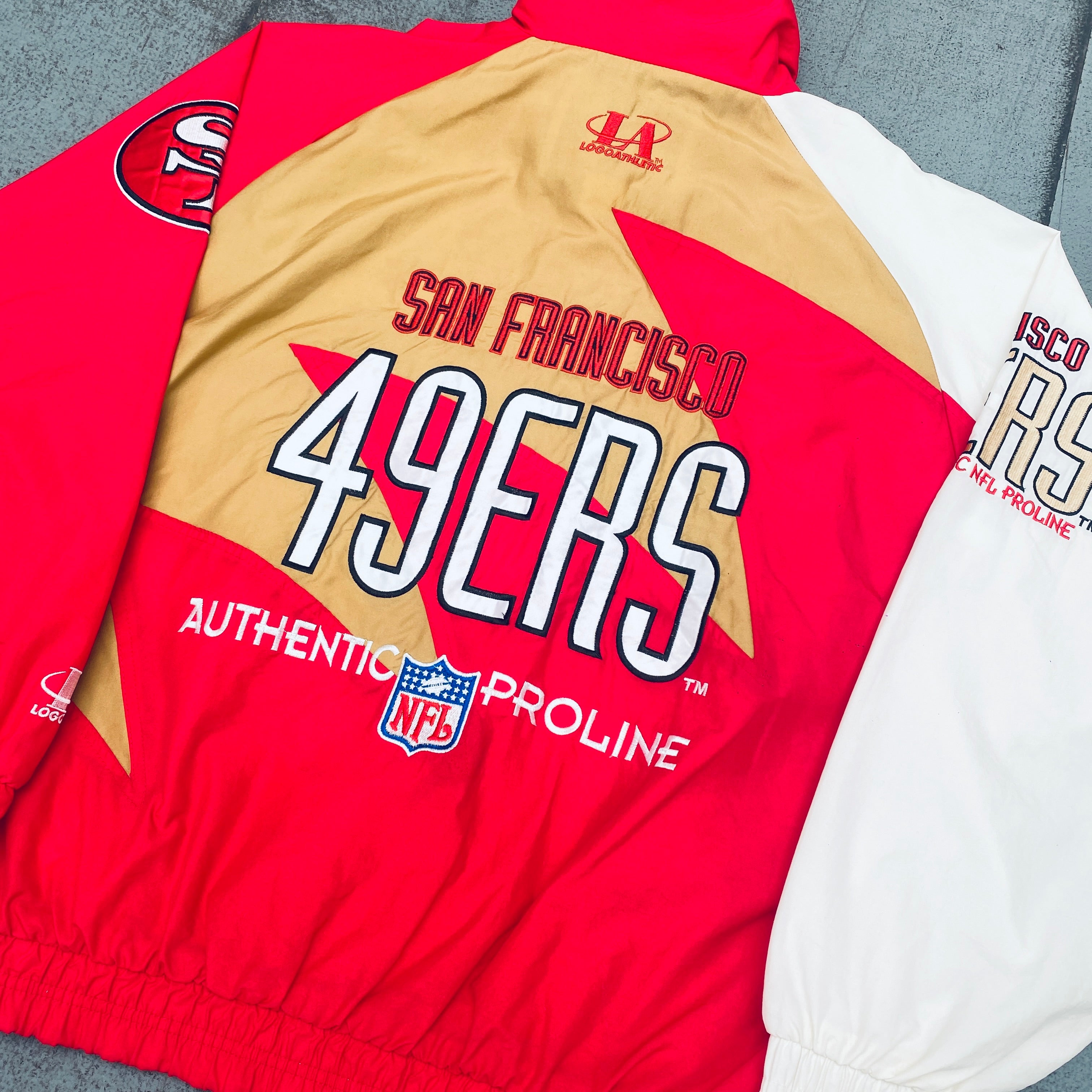 1990s San Francisco 49ers Logo Shark Tooth Proline Full-Zip Lightweight Jacket (Large/XL) - Perfect for Football Games, Tailgating & Casual Wear