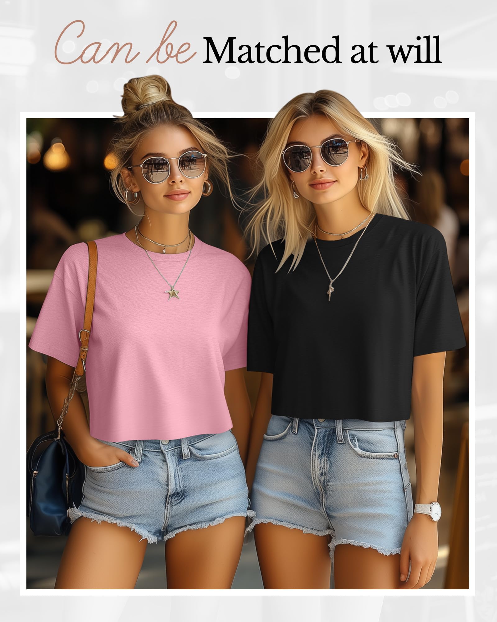 Riyiper 4 Pack Women's Half Sleeve Crop Tops - Casual Crew Neck Plain T-Shirts for Spring & Summer | Workout, Yoga, Office & Everyday Wear