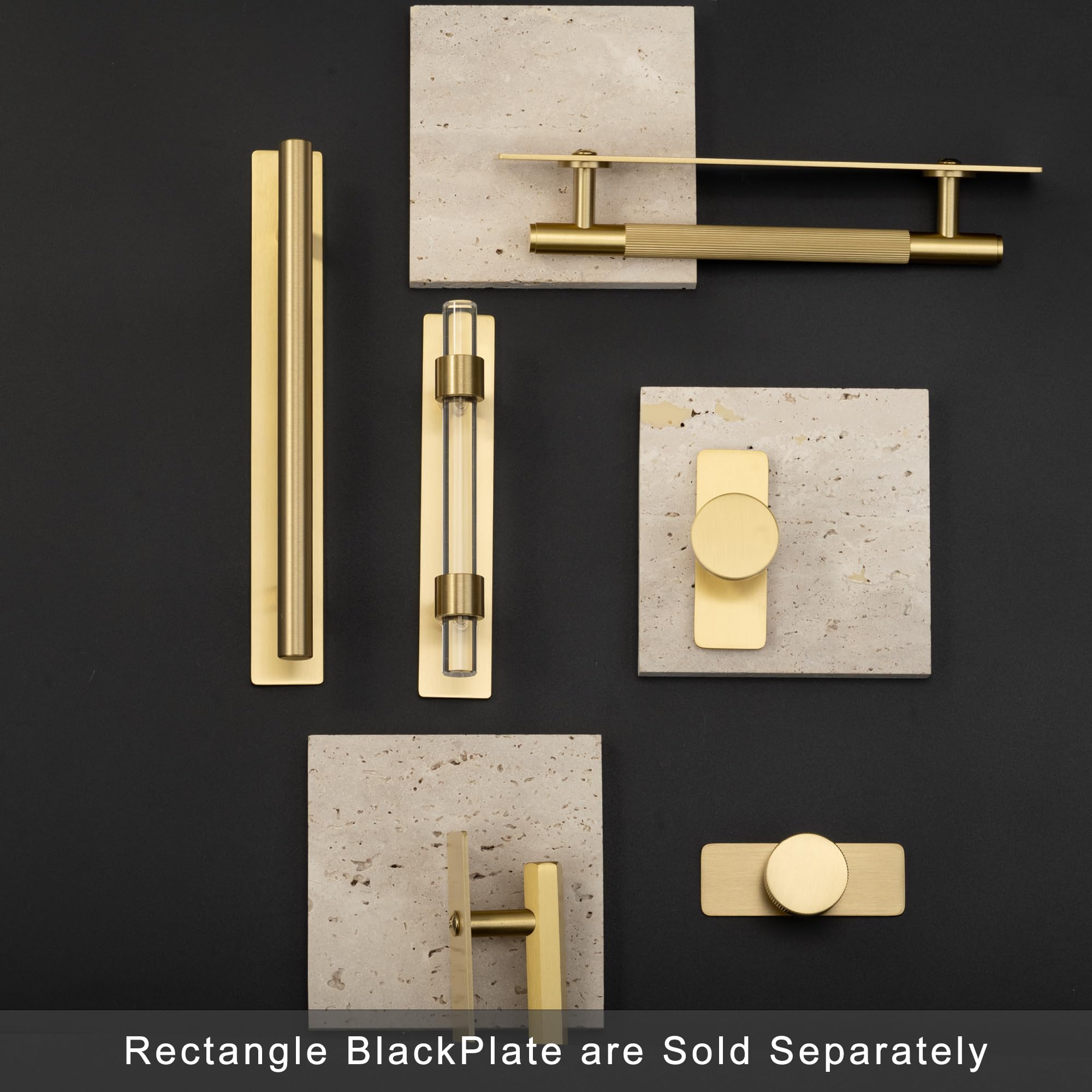 QOGRISUN 5-Pack Solid Brass Cabinet Pulls Back Plates - 3-Inch Hole Center, 5.3-Inch Length - Brushed Brass Finish for Kitchen, Bathroom & Furniture Hardware Upgrade
