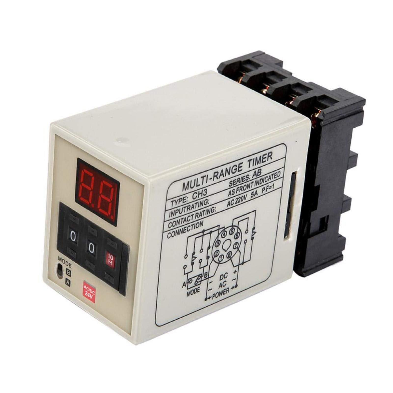 AH3-DM 0.01S-99H Digital Delay Timer Relay with LED Display - 24V AC/DC - Perfect for Industrial Automation, HVAC Systems, and Electrical Control Panels