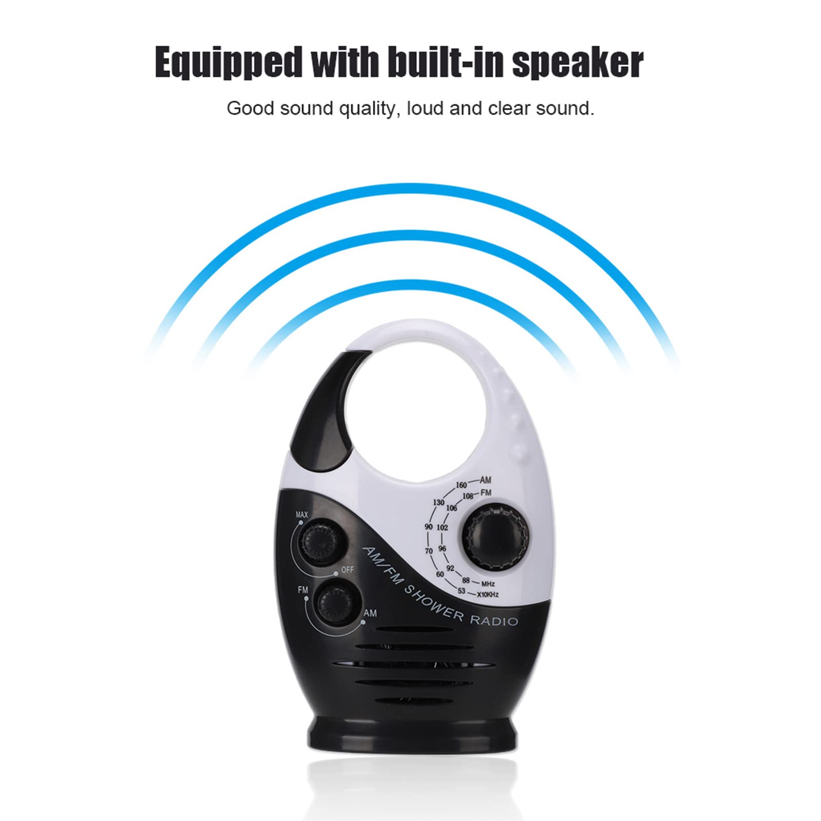 Waterproof Shower Radio - Portable AM/FM Radio with Adjustable Volume, Battery Powered Speaker with Hook Handle - Perfect for Bathroom, Bedroom, Garage & Outdoor Use