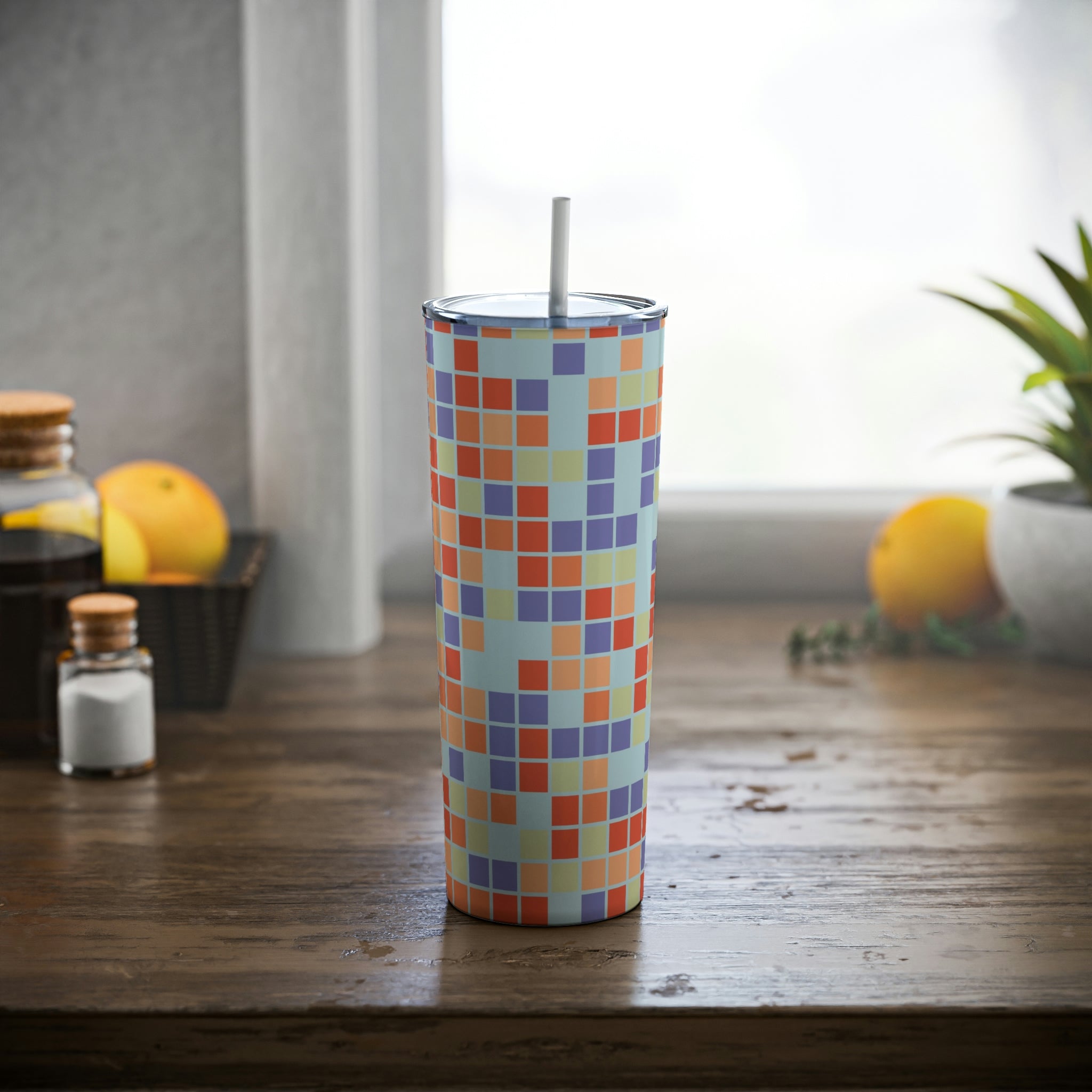 Floral Skinny Stainless Steel Tumbler with Straw - 20oz Insulated Iced Coffee Cup - Perfect for Office, Travel & Outdoor Activities