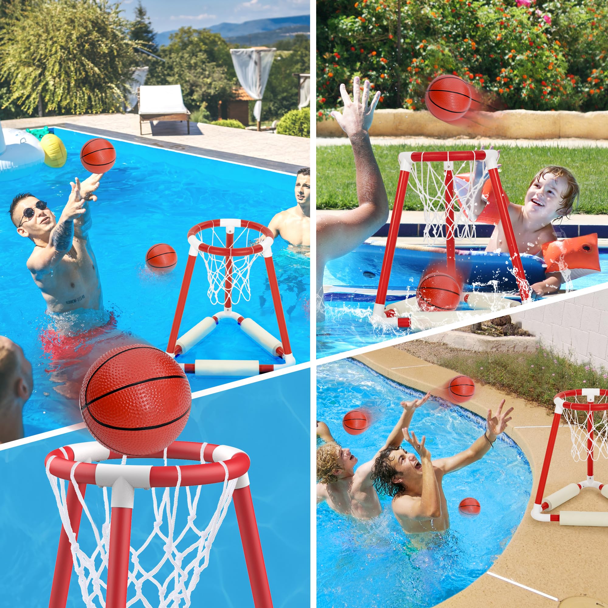 Floating Pool Basketball Hoop Set - Adjustable Height for Kids & Adults | Waterproof Outdoor & Indoor Basketball Game for Swimming Pool, Backyard, Beach | Perfect for Summer Parties, Family Fun & Poolside Activities