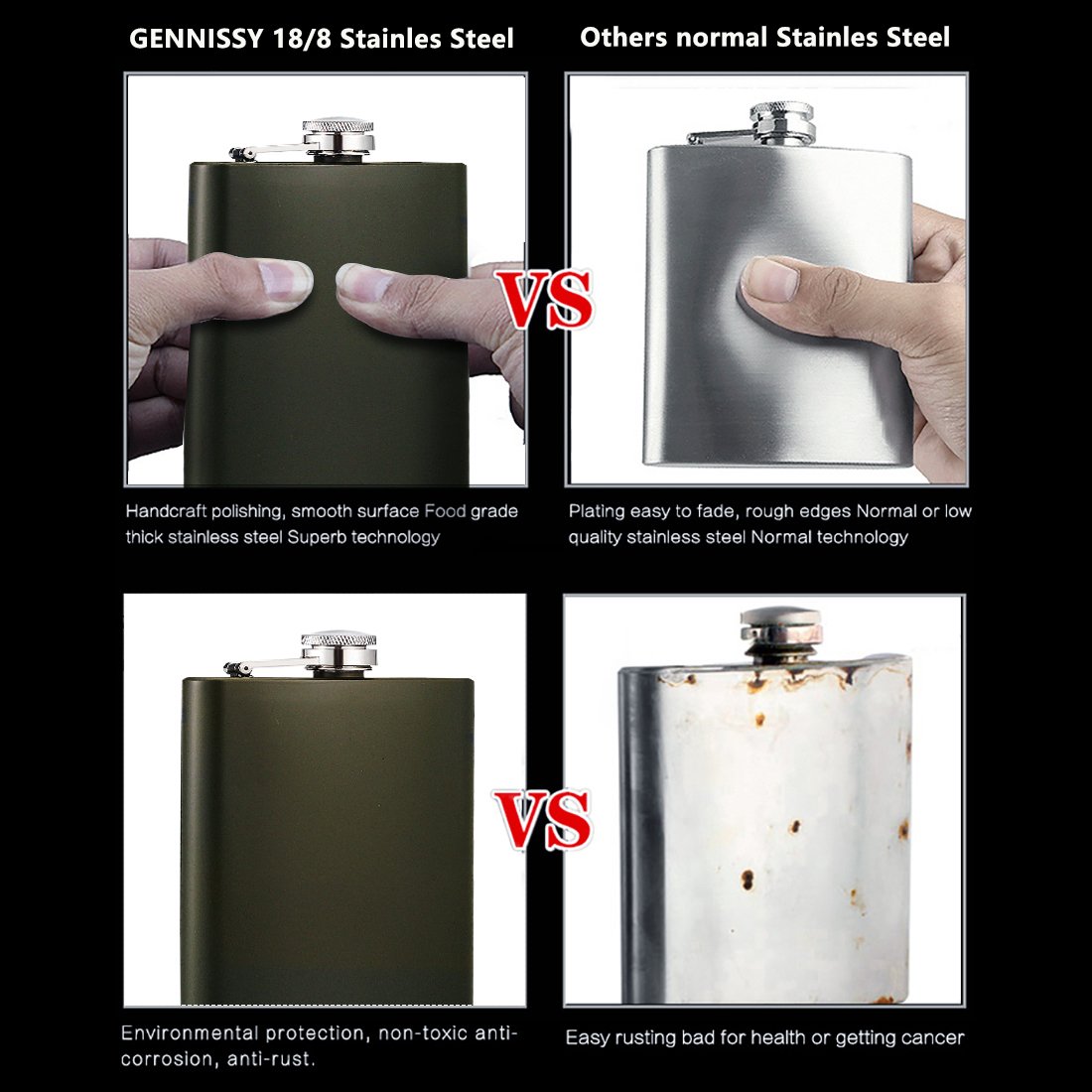 Premium 18/8 Stainless Steel 12oz Silver Hip Flask with Funnel - Leakproof Liquor Flask for Whiskey, Vodka & Bourbon - Perfect for Outdoor Adventures, Camping, Parties & Gifts (Green)