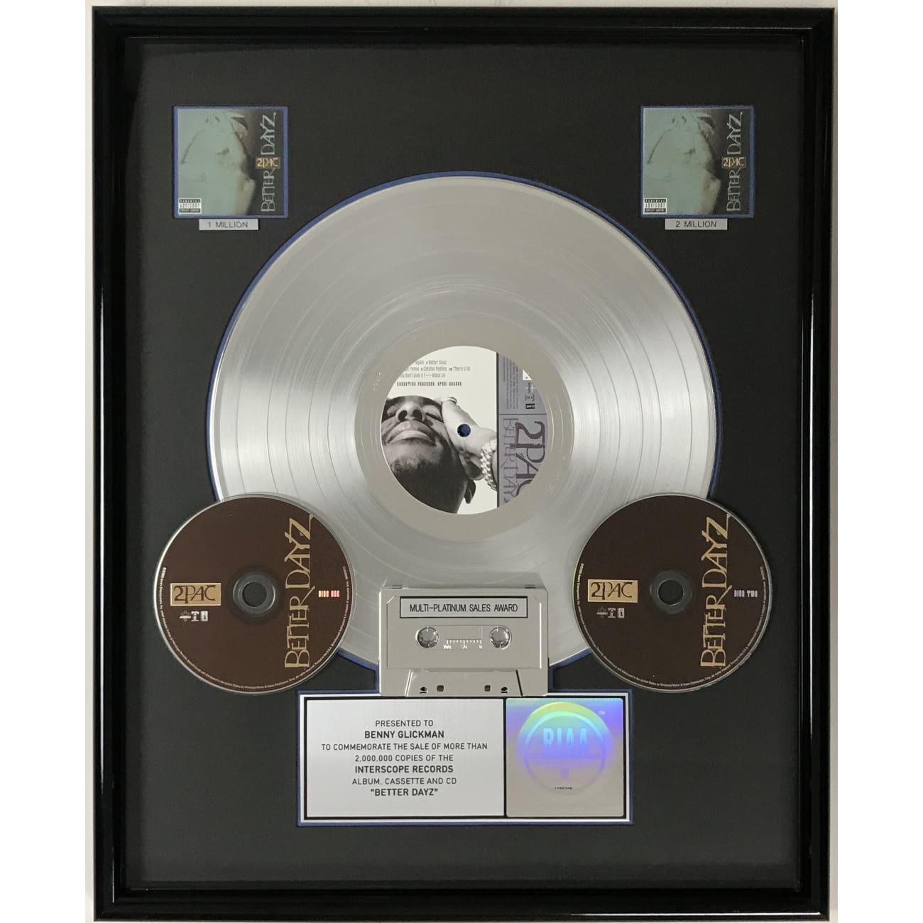 2Pac Better Dayz RIAA Certified 2x Multi Platinum Album Award - Rare Collectible for Music Fans & Hip-Hop Memorabilia Enthusiasts - Perfect for Display in Home, Office, or Music Studio