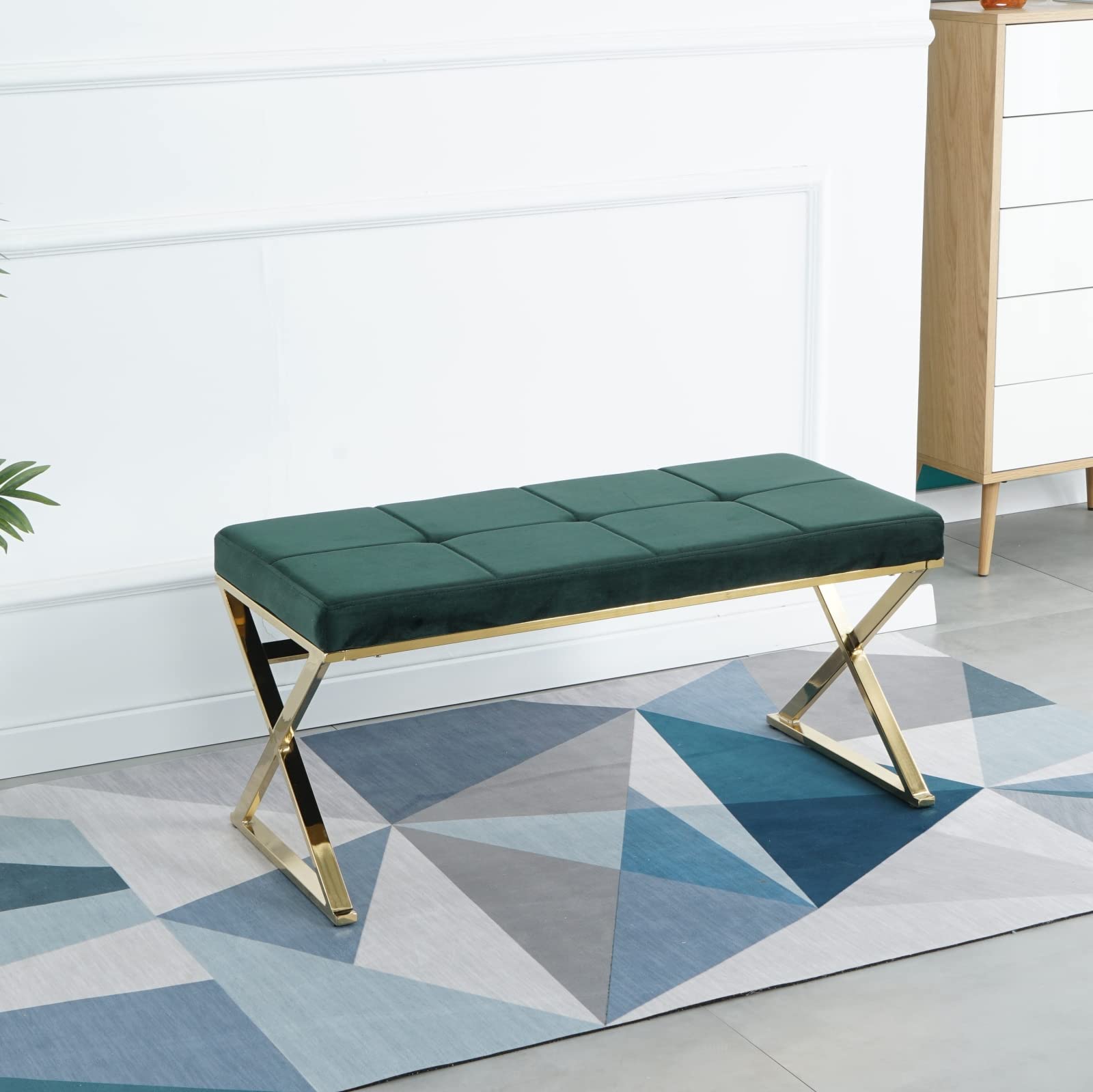 Velvet Upholstered Storage Bench with Button Tufted Design - Modern Ottoman Bench for Living Room, Bedroom & Entryway - Shoe Bench with Stainless Steel Legs - Perfect for Bed End, Hallway Seating & Dining Area Storage