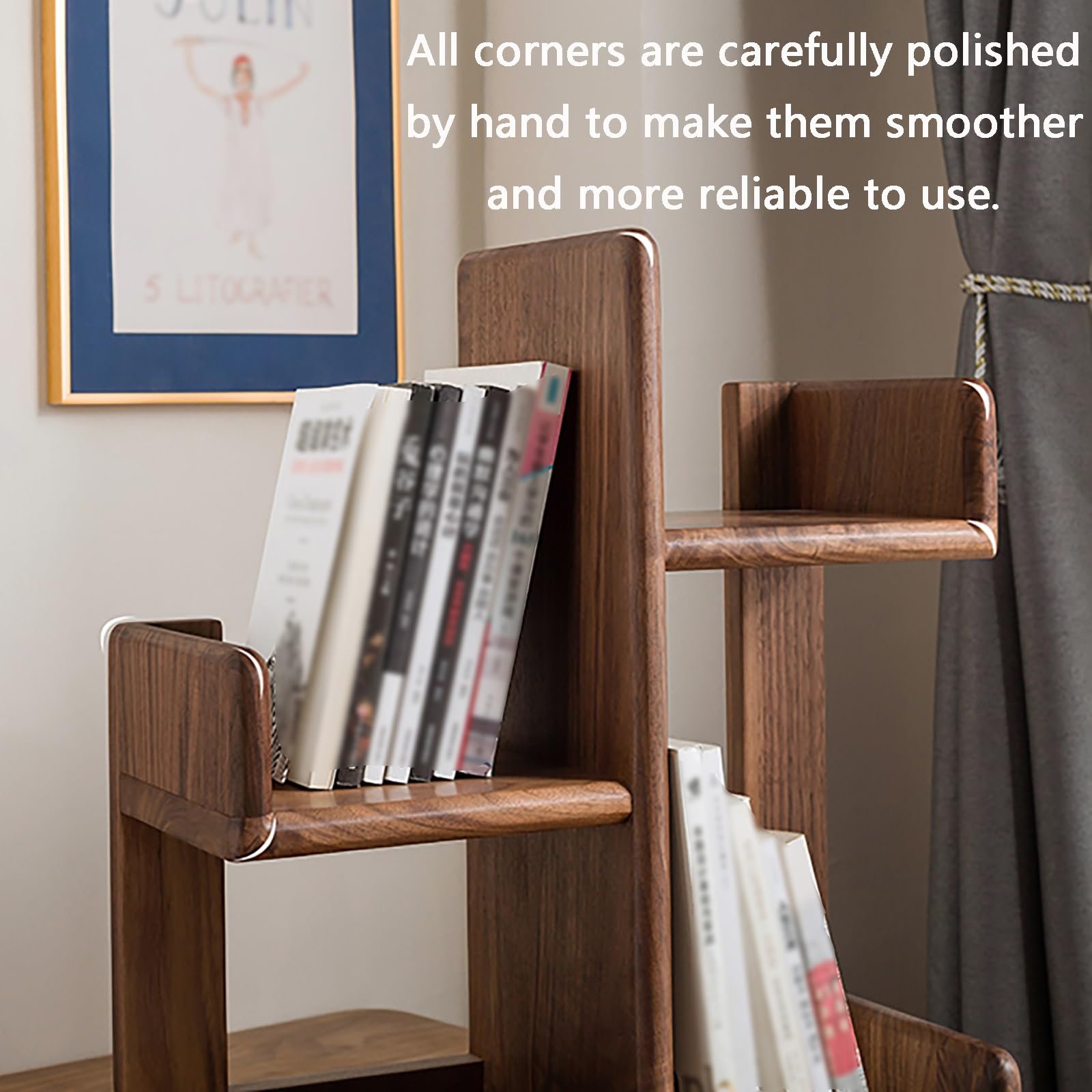 Nordic Solid Wood Desktop Bookshelf - Simple Small Multi-Layer Desk Storage Organizer for Documents, Magazines, Bonsai & Books - Black Walnut & Cherry Wood Home Office Shelf - Perfect for Study, Living Room & Bedroom Storage (Cherry Wood)