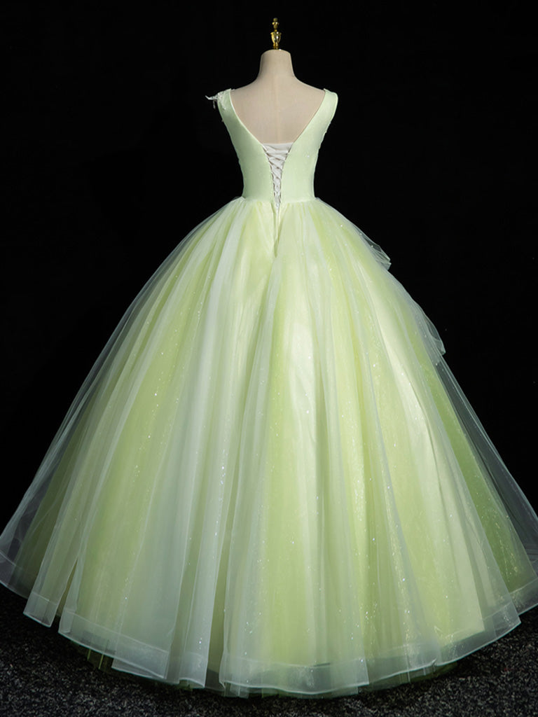 Elegant A-Line V-Neck Lace Tulle Long Prom Dress in Green | Sweet 16 Party Gown | Perfect for Homecoming, Quinceañera & Formal Events