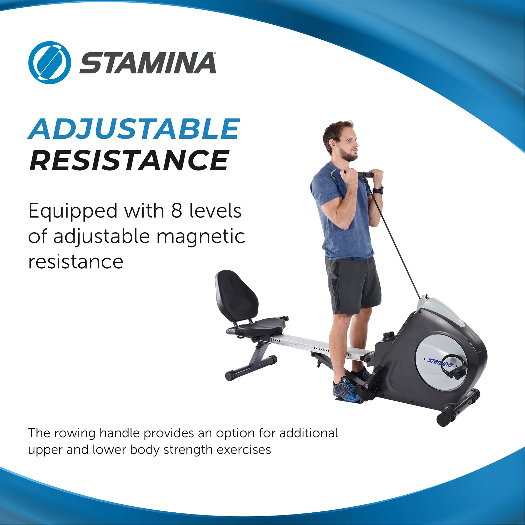Stamina Recumbent Exercise Bike & Rower - Smart Workout App - Home Fitness for 250lbs