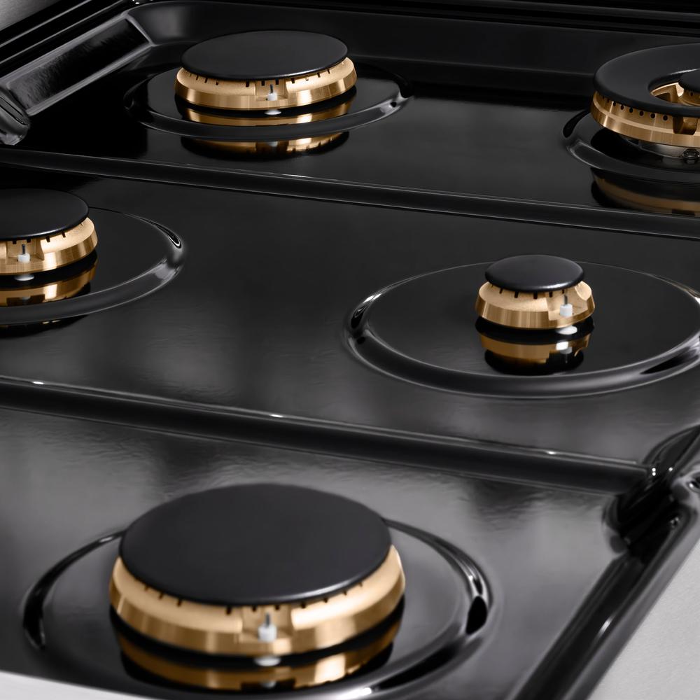 ZLINE 36 Inch Autograph Edition Paramount 6-Burner Gas Rangetop - Satin Stainless Steel with Matte Black Accents - Porcelain Cooktop (SRTSZ 36 MB) | Professional Kitchen Stove for Home Chefs & Cooking Enthusiasts