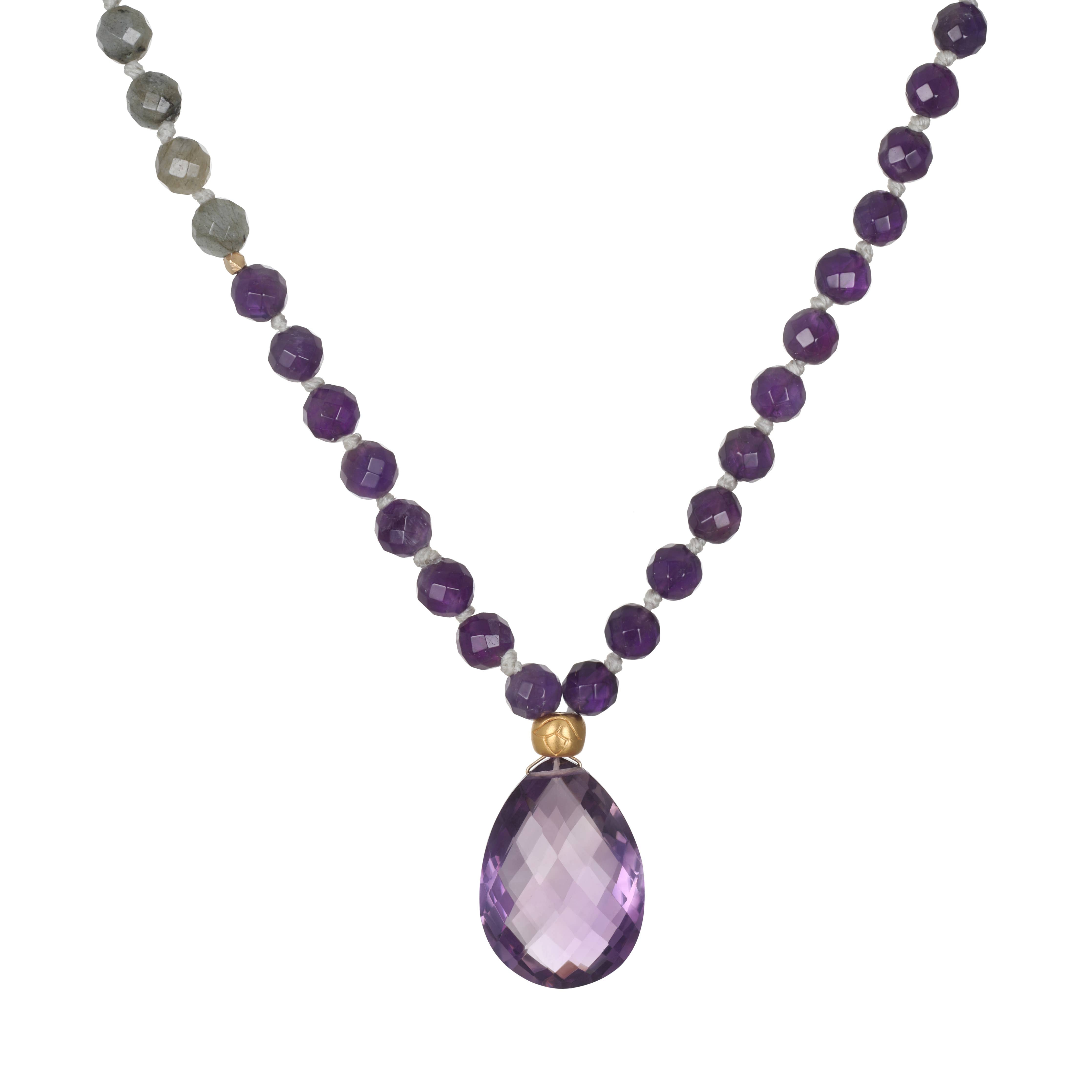 Natural Amethyst Gemstone Mala Beads - Handmade Healing Meditation Prayer Necklace for Stress Relief & Spiritual Balance | Perfect for Yoga, Reiki, and Mindfulness Practices