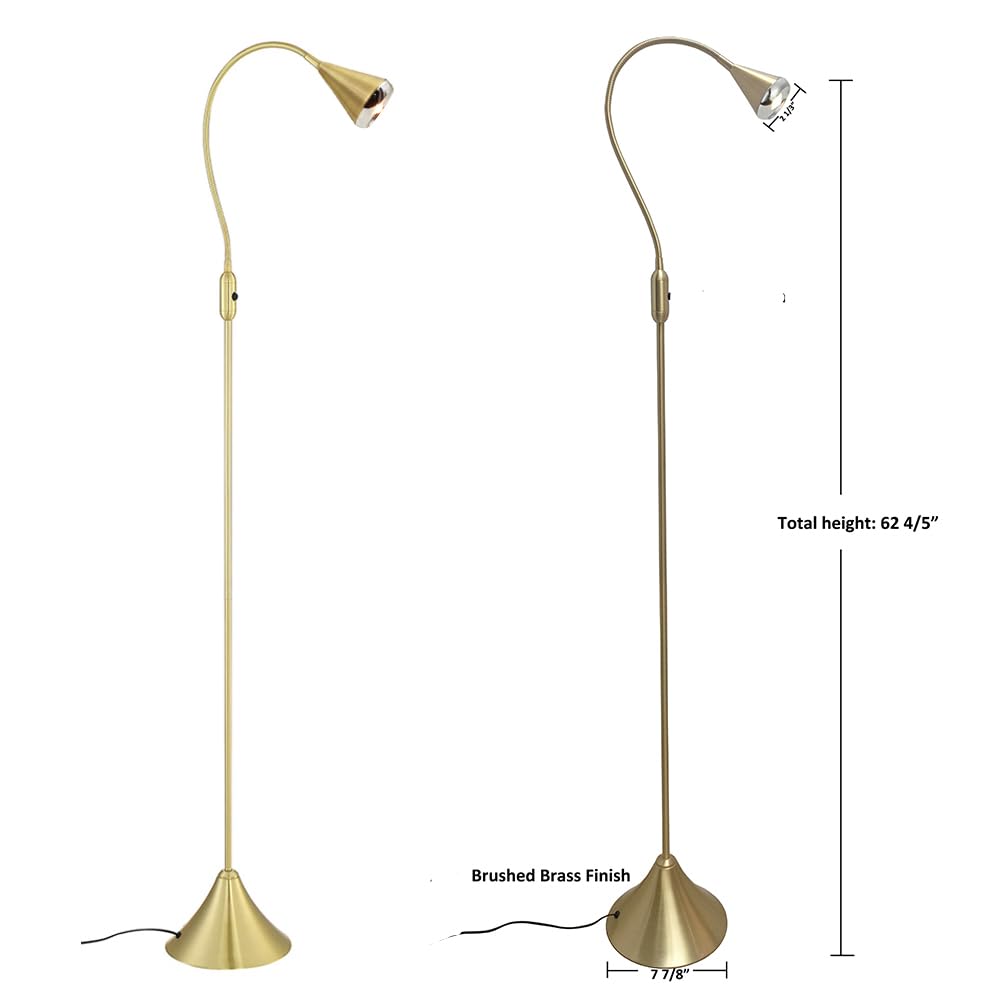 HomeFocus LED Floor Lamp with Dimmer - 3 Adjustable Reading Modes, Eye-Caring Design, 5W Energy Efficient Super Bright Light for Living Room, Bedroom, Office & Study (Gold) - Perfect for Reading, Working & Relaxing