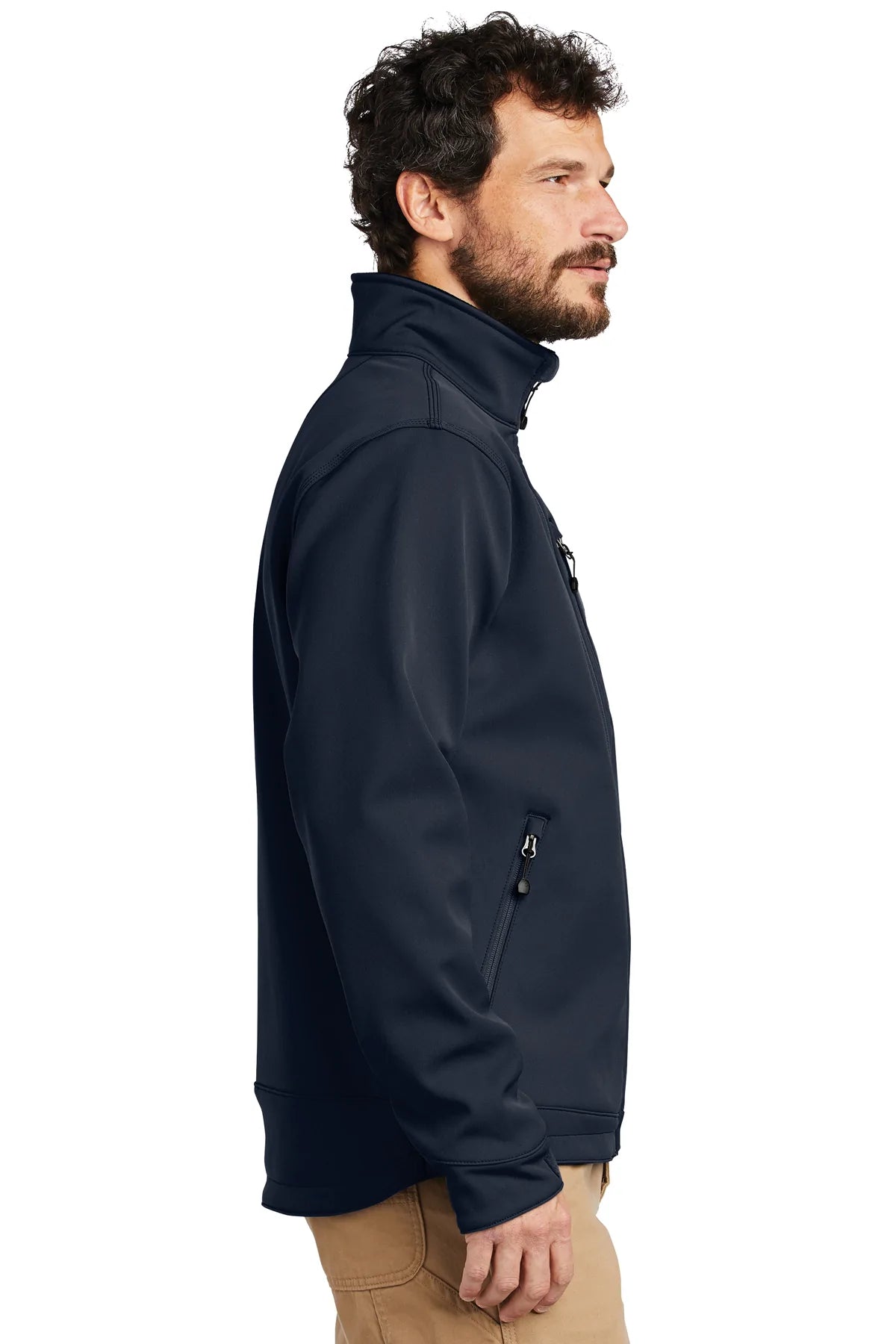 Carhartt Crowley Men's Soft Shell Jacket - Waterproof Windproof Fleece Lined Winter Coat for Outdoor Work & Hiking - Navy Blue