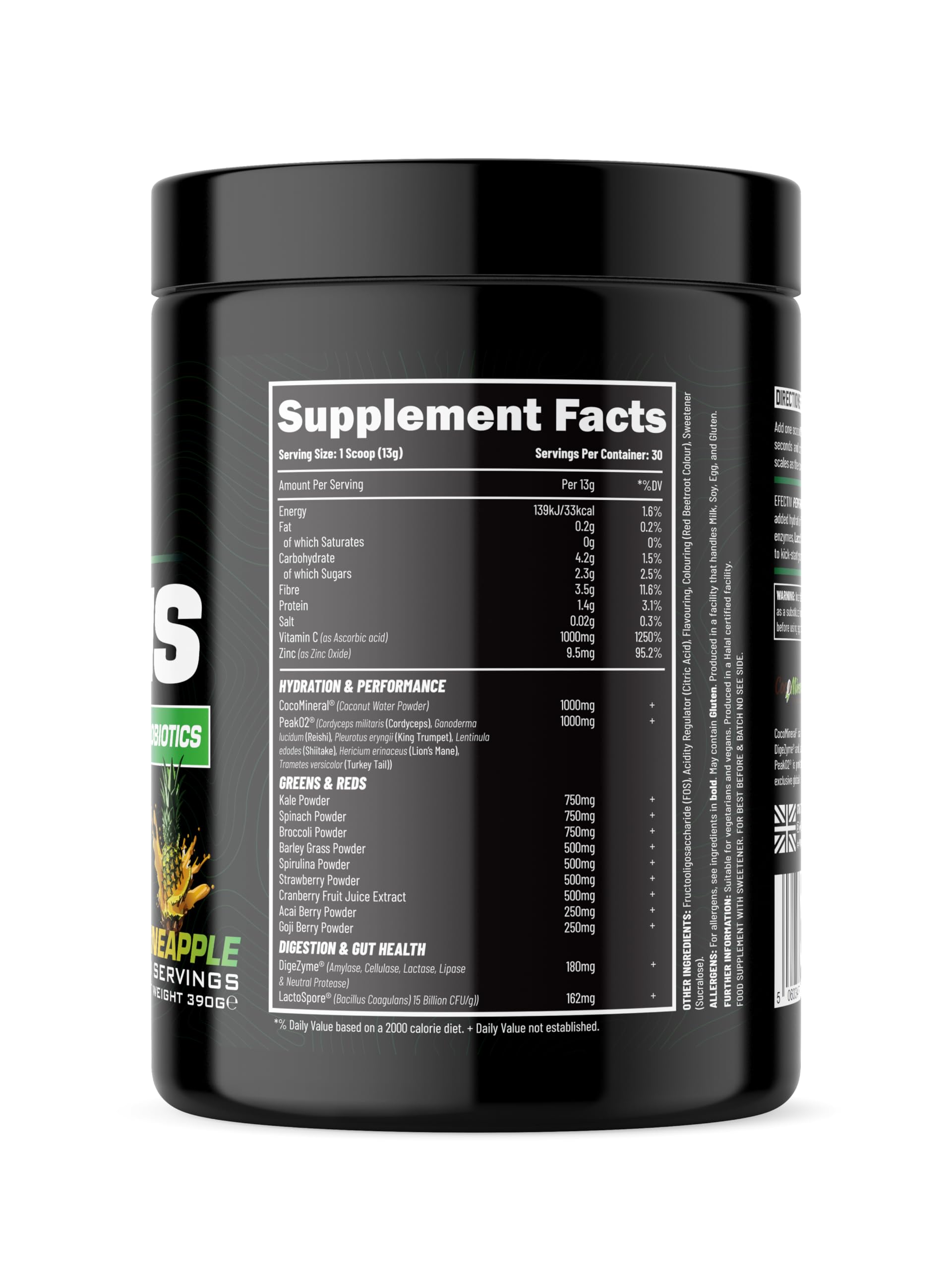 Efectiv Nutrition Performance Greens Powder 390g - Superfood Supplement for Energy, Digestion & Immunity - Perfect for Athletes & Active Lifestyles