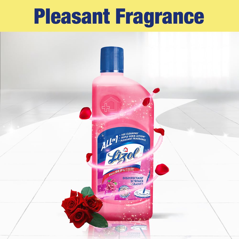 Lizol Disinfectant Surface & Floor Cleaner, Floral Scent - 1 Liter + Harpic Power Plus Disinfectant Toilet Cleaner, Original Fresh - 1 Liter | Multi-Purpose Cleaning Kit for Home, Kitchen & Bathroom Disinfection