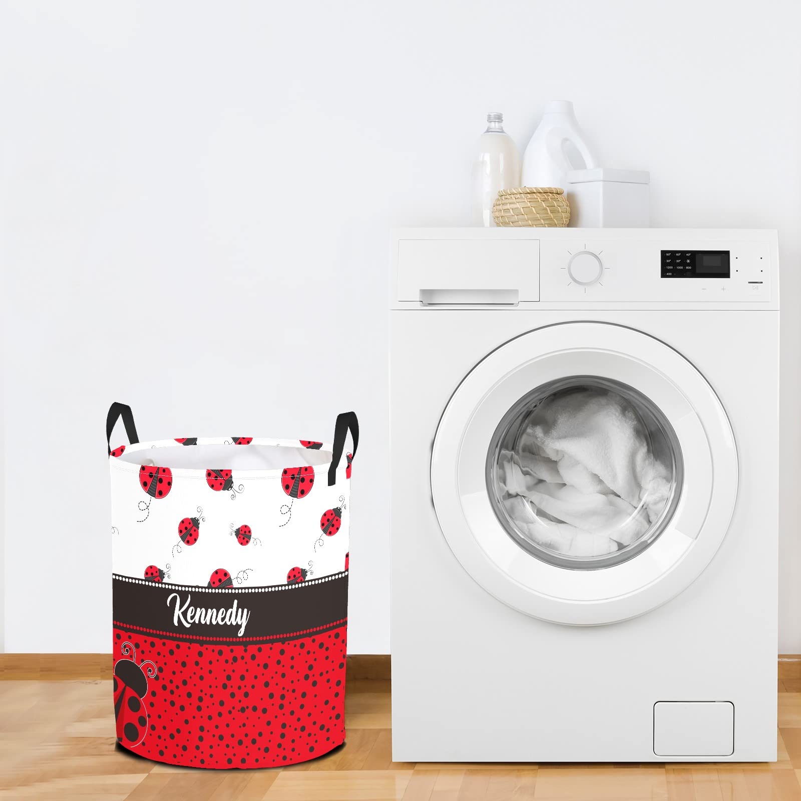 Personalized Laundry Hamper Basket - Cute Ladybug Design with Red Dots, Collapsible Storage Bin with Handles for Kids Room, Nursery Decor, Baby Clothes Organization | Perfect for Toddler Bedroom, Playroom & Home Storage Solutions