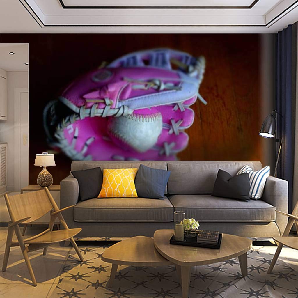 Self-Adhesive Removable Pink Baseball Glove & Ball Wallpaper Mural - Peel & Stick Wall Decal for Living Room, Bedroom, Home Decor | Sports-Themed Wall Sticker for Kids Room, Game Room & Baseball Fan Gifts