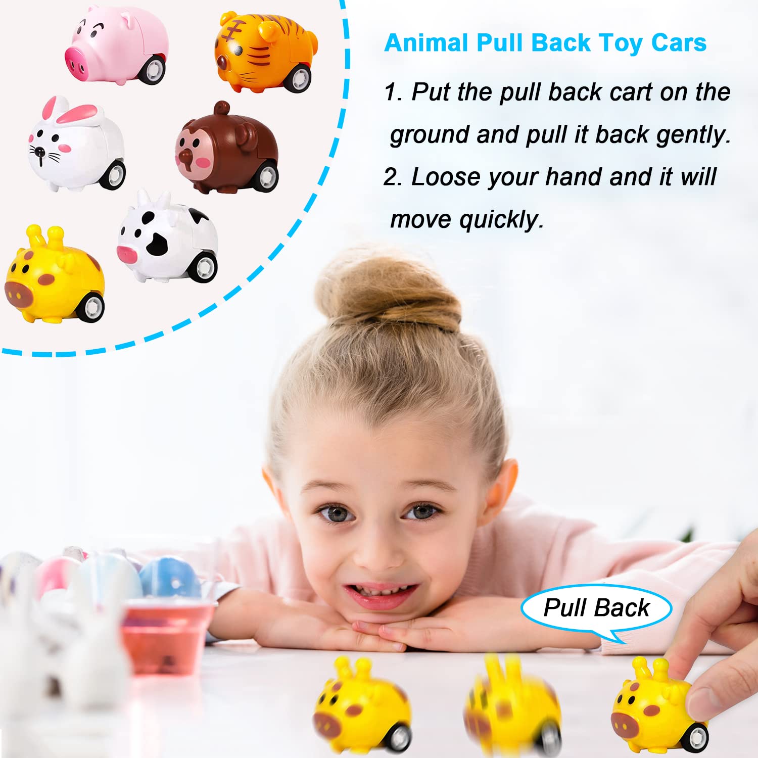 12 Pack Easter Eggs with Animal Pull Back Toy Cars - Easter Basket Stuffers, Party Favors, Classroom Prizes & Surprise Gifts for Kids - Perfect for Easter Egg Hunts, Themed Parties & School Rewards