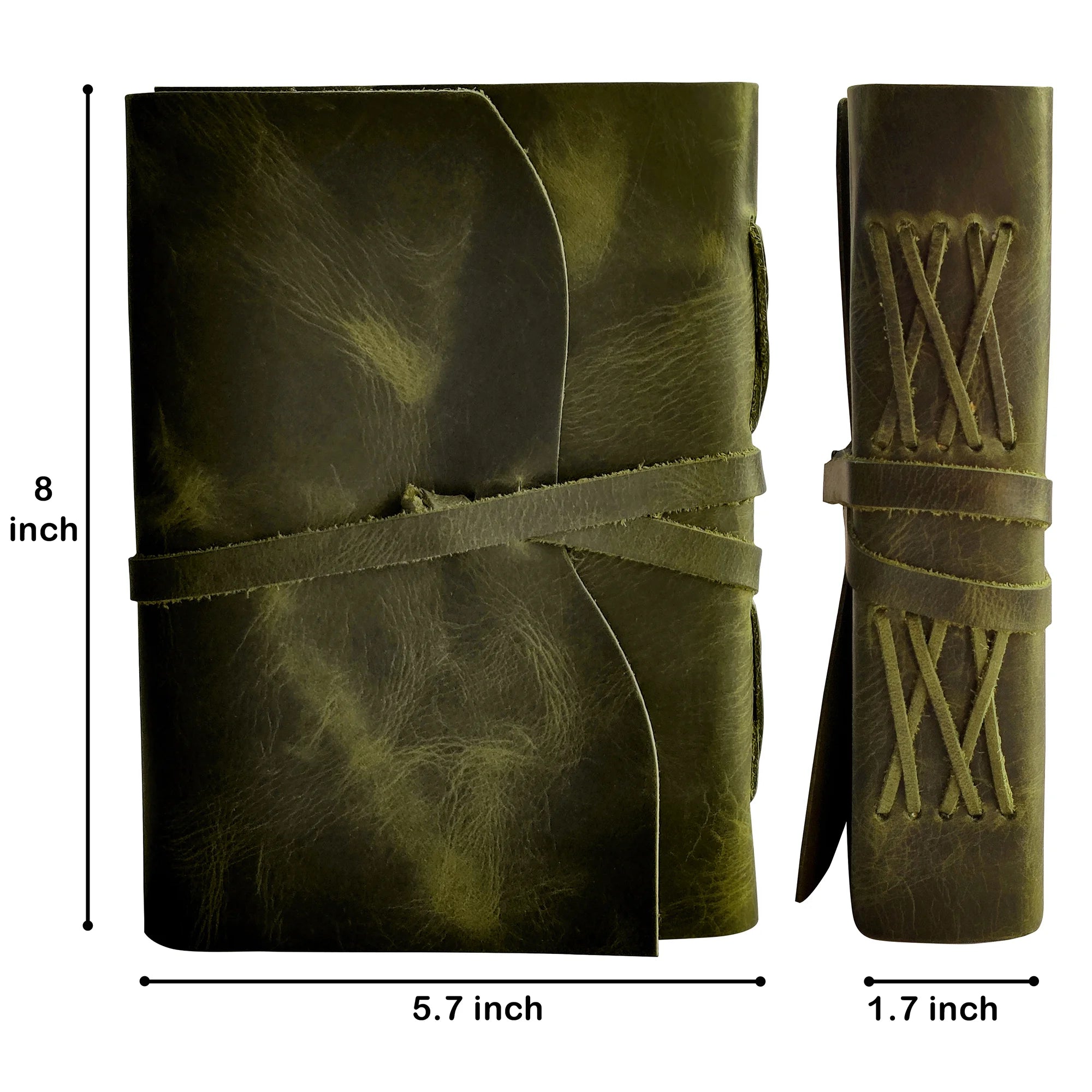 Handmade A5 Leather Bound Journal with Antique Deckle Edge Paper - Olive Green - Perfect for Writing, Sketching & Gift Giving