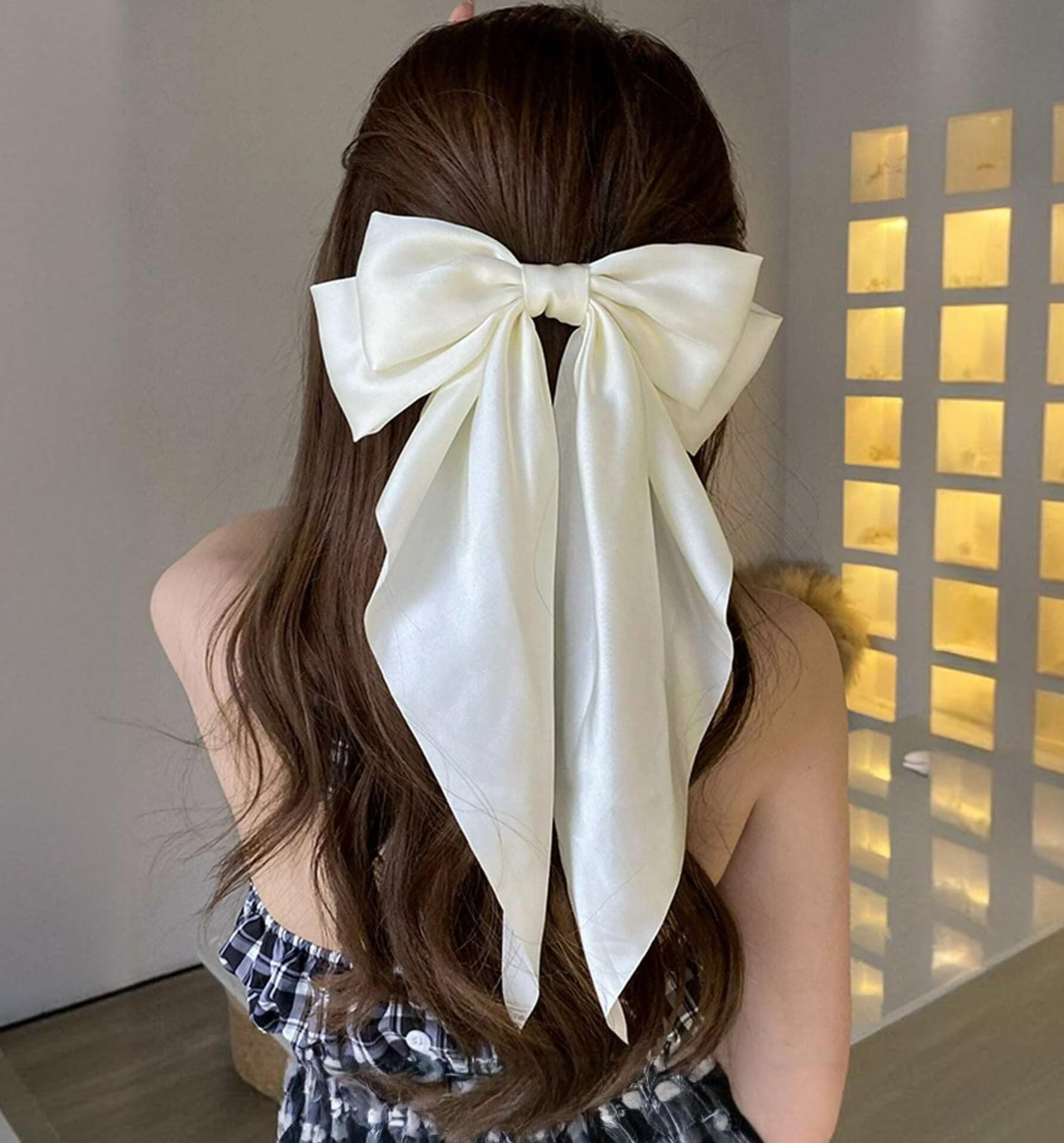 Luxury Satin Hair Bow Clips for Women & Girls - Elegant Off White Hair Accessories, Bow Clips for Women, Cute Hair Bows for Girls - Perfect for Weddings, Parties & Everyday Style