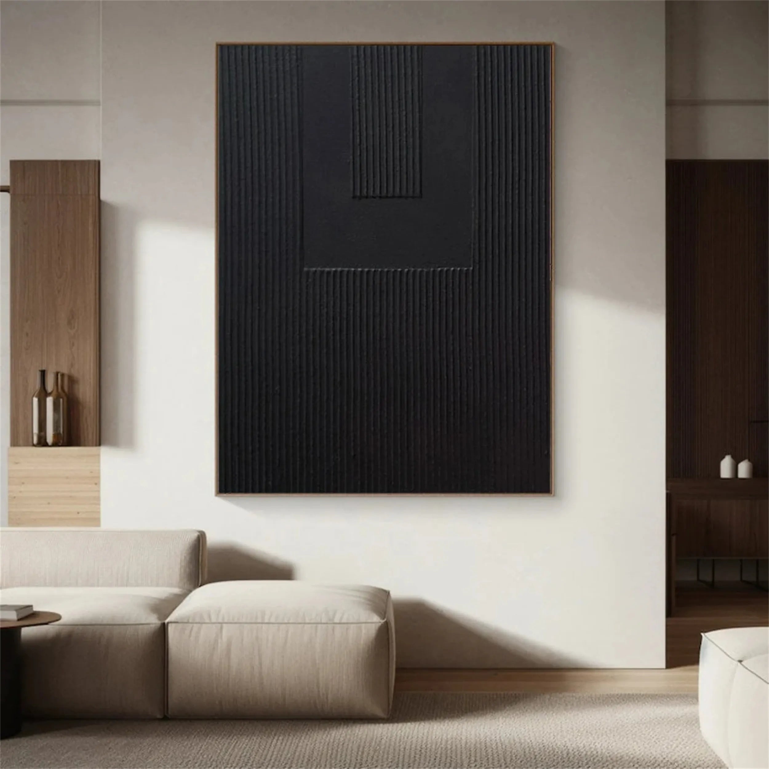 Black Minimalist Textured Painting Canvas #MZ090 - Modern Abstract Wall Art for Living Room, Bedroom & Office Decor