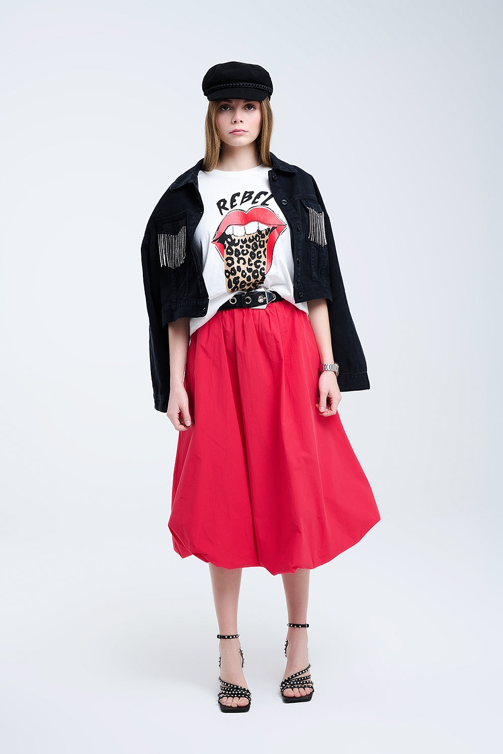 Mini Bubble Skirt in Red Poplin - Stylish & Comfortable Skirt for Casual Outings, Parties, and Everyday Wear