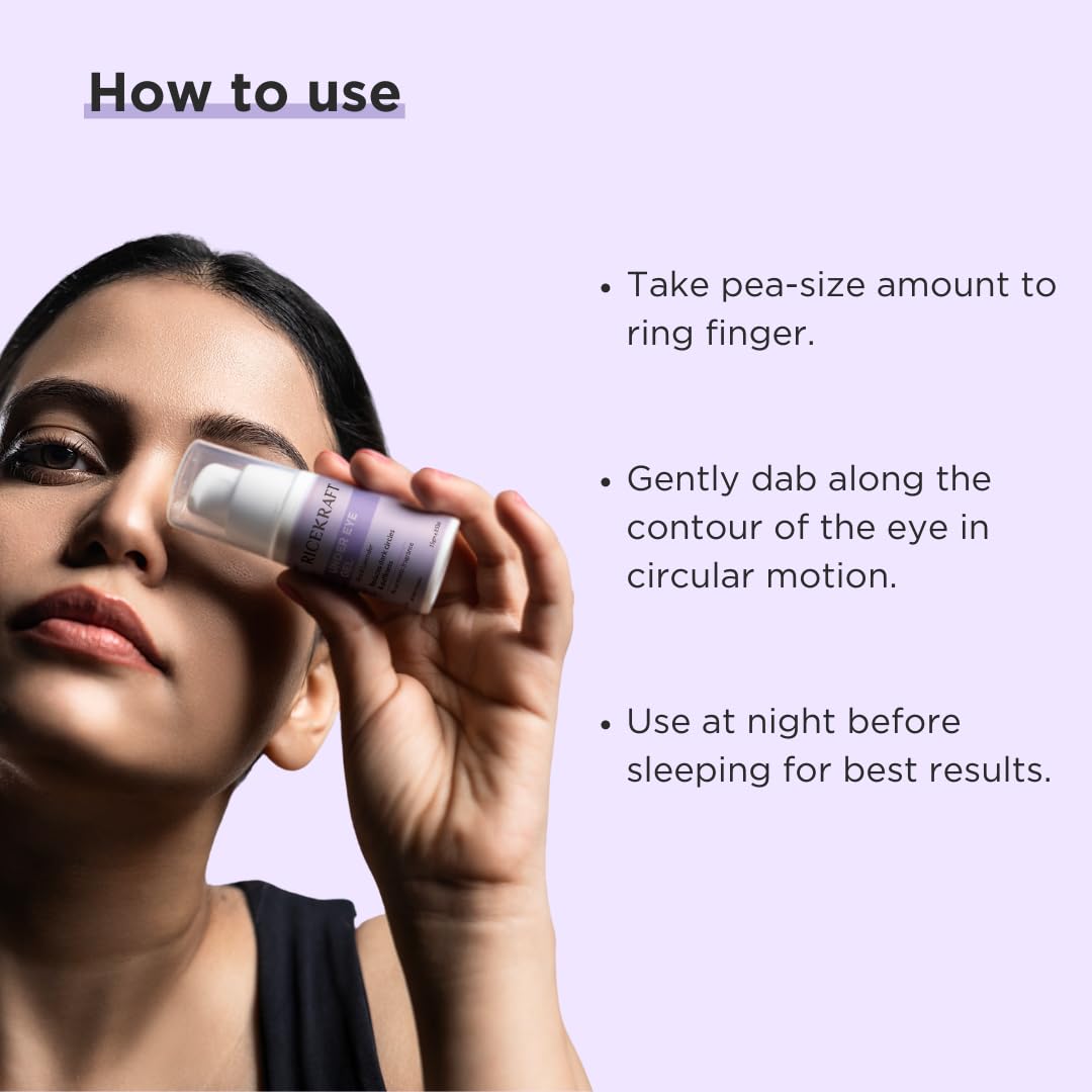 RiceKraft Under Eye Cream for Dark Circles & Wrinkles - Anti-Aging Eye Treatment with Rice Extract, Lavender & Green Tea - Puffiness Reduction - Cruelty-Free, Paraben-Free, Fragrance-Free - 15g - Perfect for Morning/Night Skincare Routine & Travel