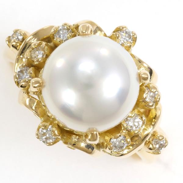 18K Yellow Gold Akoya Pearl Diamond Ring for Women - Elegant Pearl Jewelry Gift for Anniversary, Wedding, Engagement - Perfect for Special Occasions & Evening Events